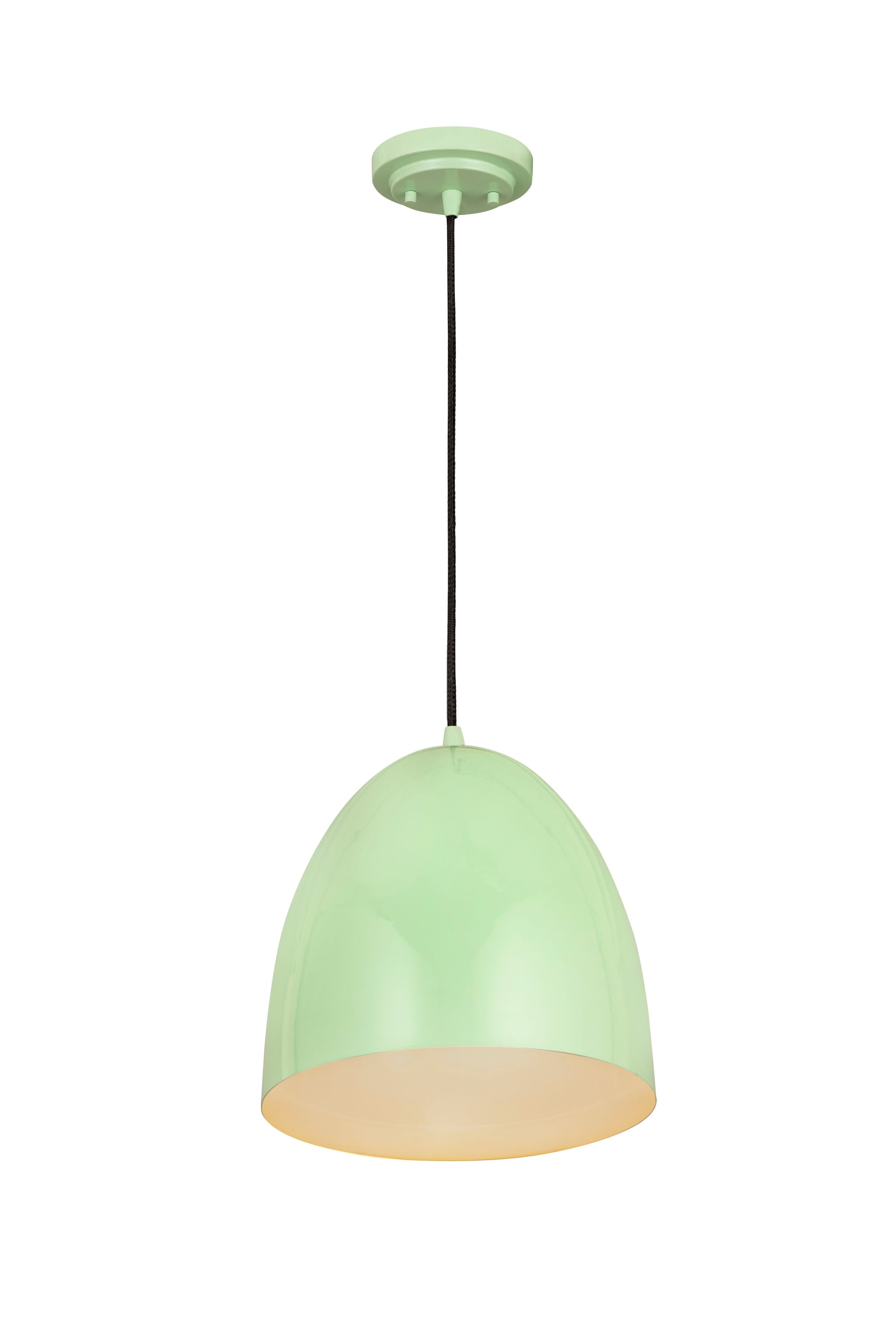 Farmhouse Mint Dome Pendant Light with Braided Black Cord
