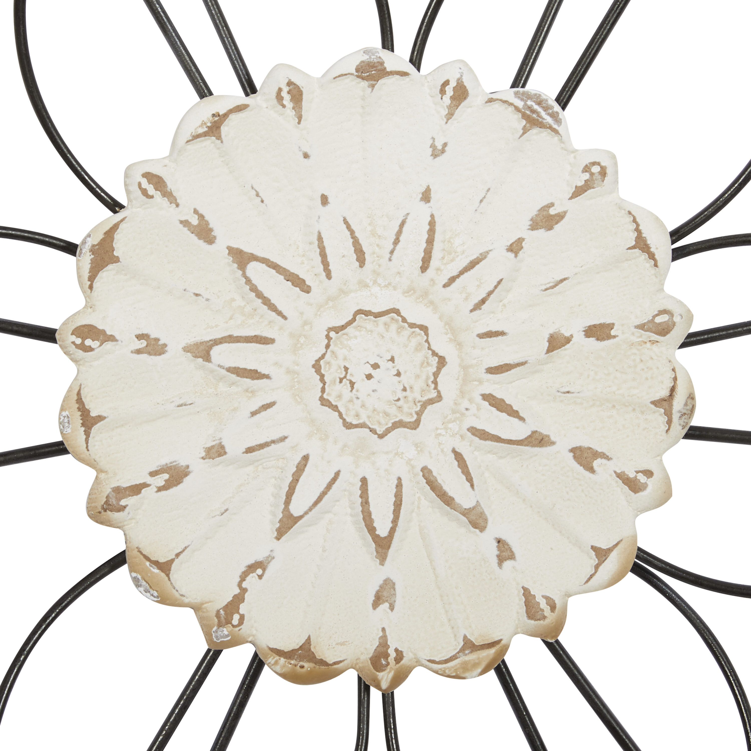 Elegant Black Metal and Wood Floral Wall Decor Set of 2