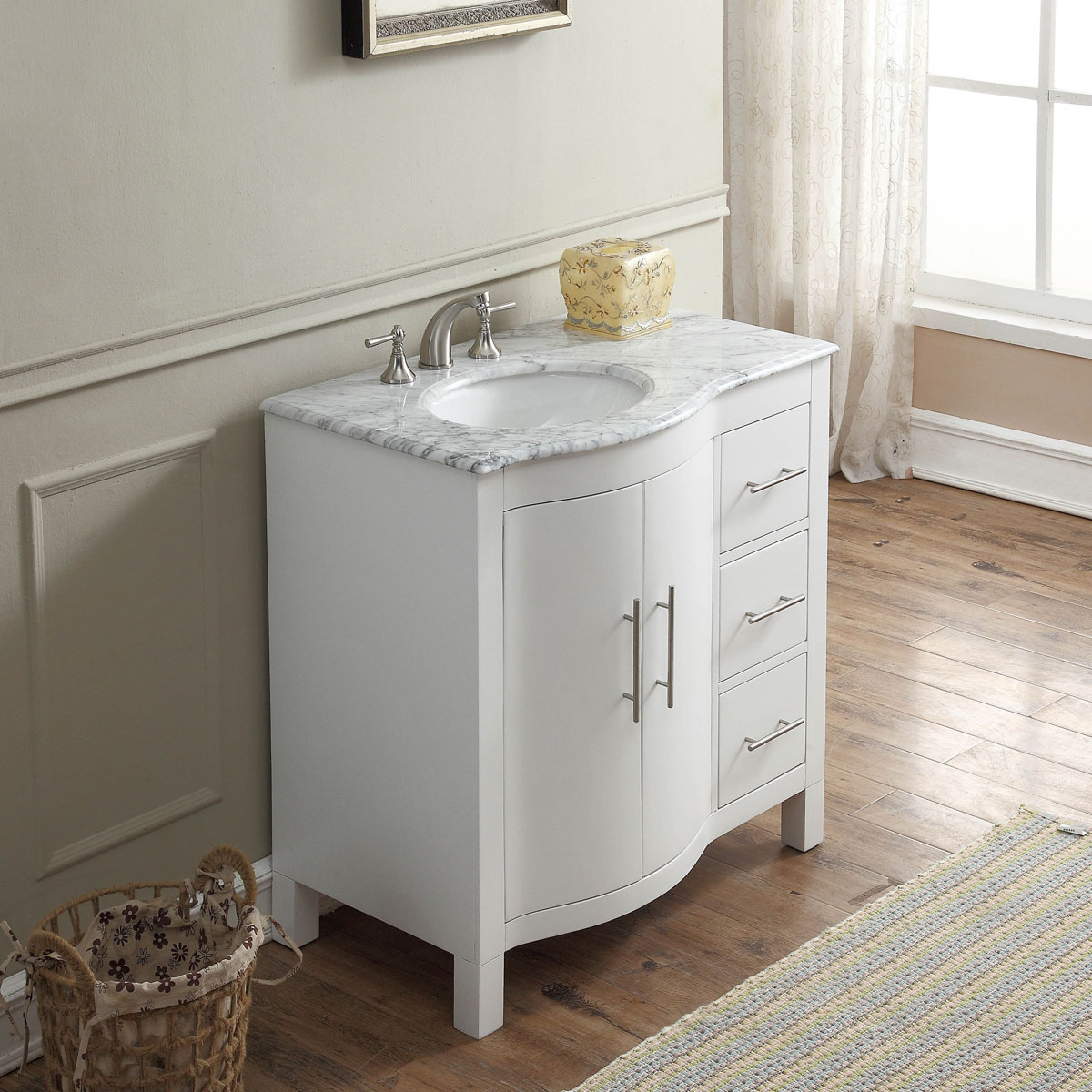 Silkroad Exclusive 36-in White Undermount Single Sink Bathroom Vanity ...