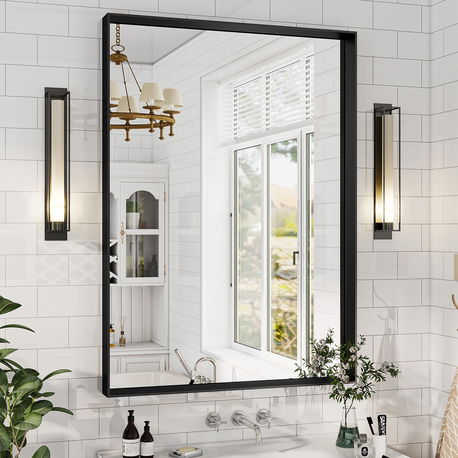BEAUTYPEAK Q-ZJAJ2436-B 24-in W x 36-in H Rectangle Black Framed Wall Mirror
