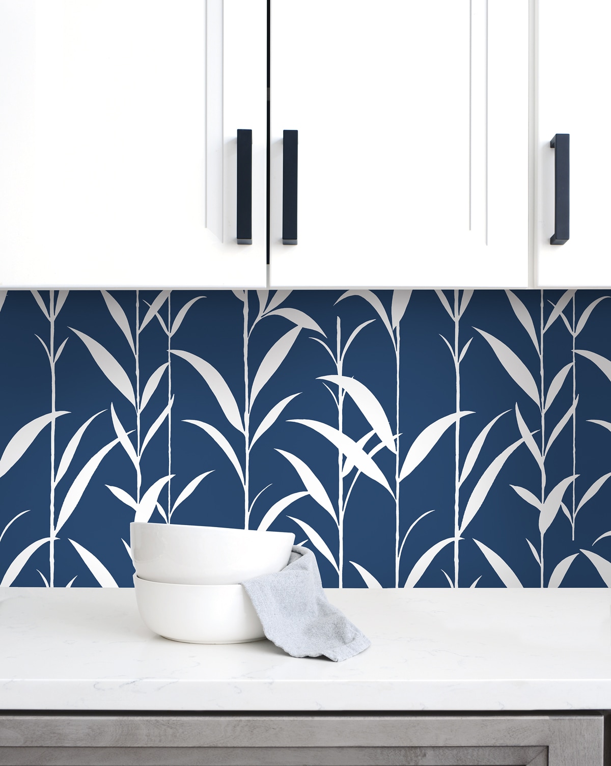 Navy Blue Bamboo Leaves Self-Adhesive Vinyl Wallpaper