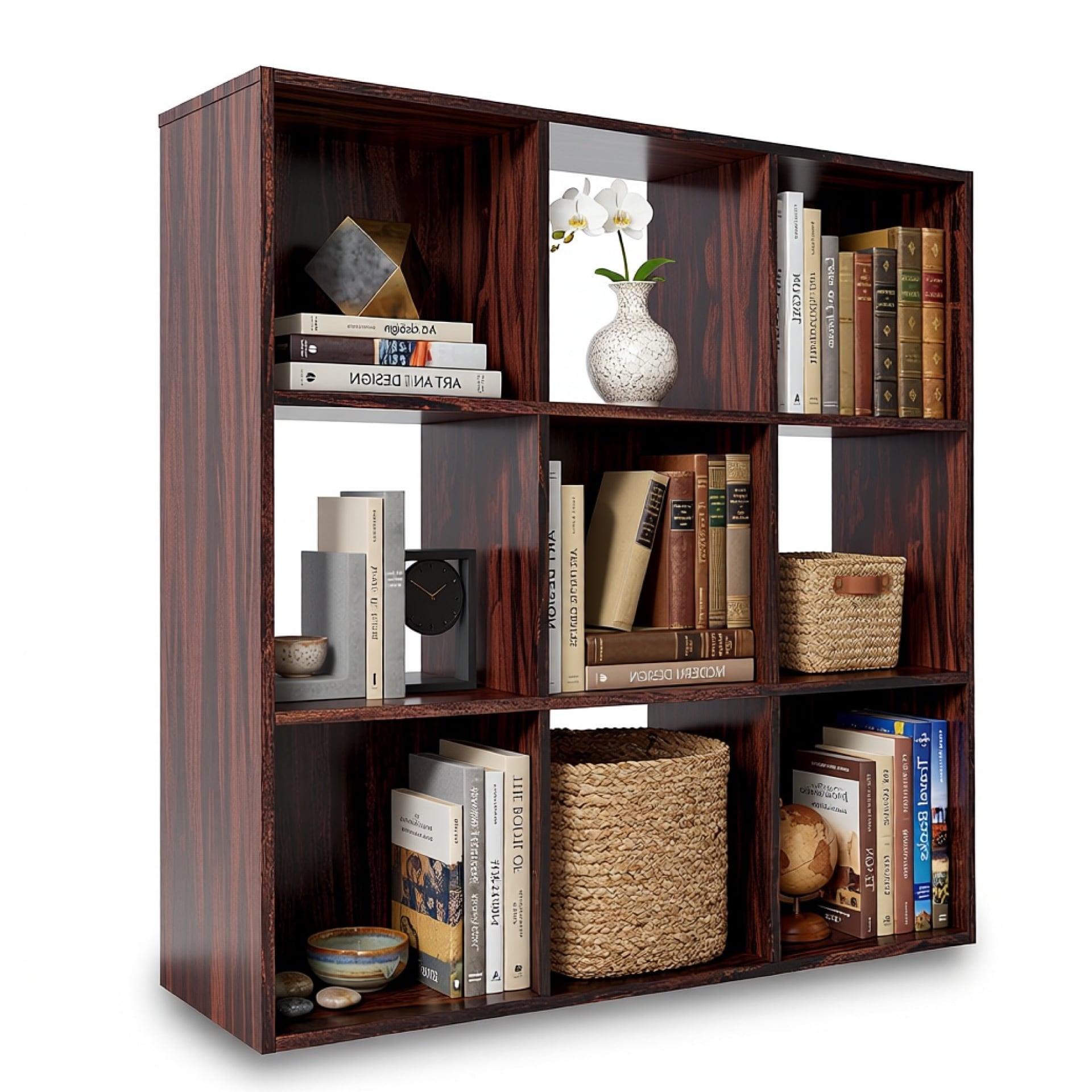 Signature Design by Ashley Glosmount 9 Cube Storage Organizer in Dark Chery Brown