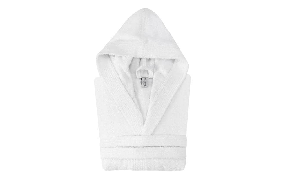Enchante Home HOODWHT Hooded Medium Adult Unisex White Pocketed Hooded Solid Cotton Bathrobe