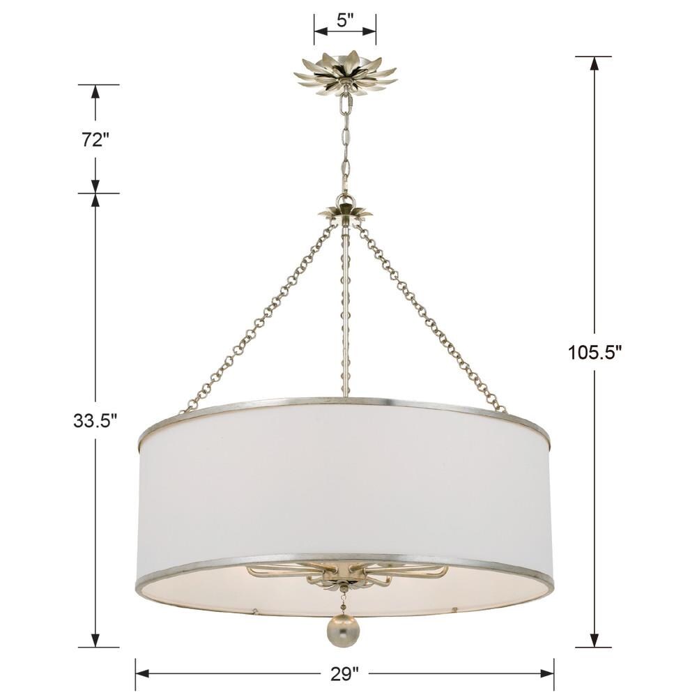Antique Silver 8-Light Chandelier with White Silk Drum Shade