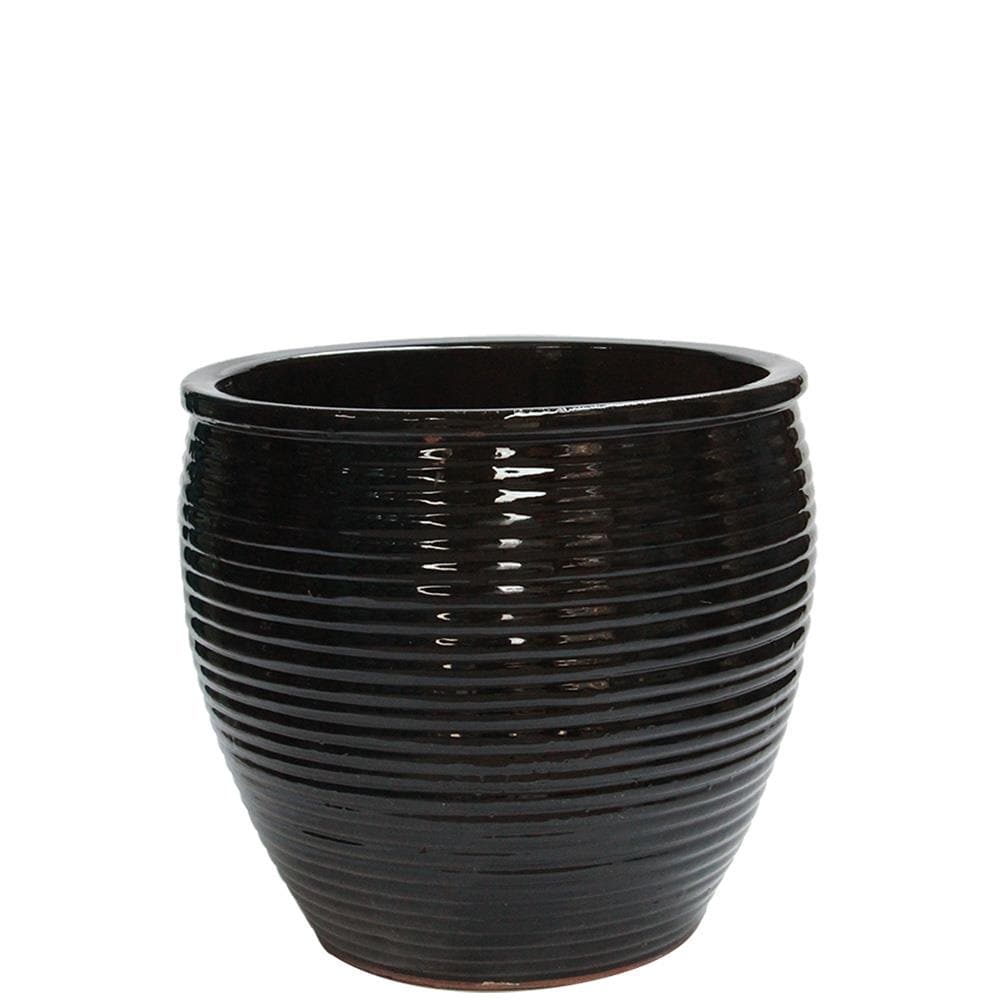  BB-720A-BK Round 9.0-in W x 8-in H x 9-in D Black Ceramic Indoor/Outdoor Planter