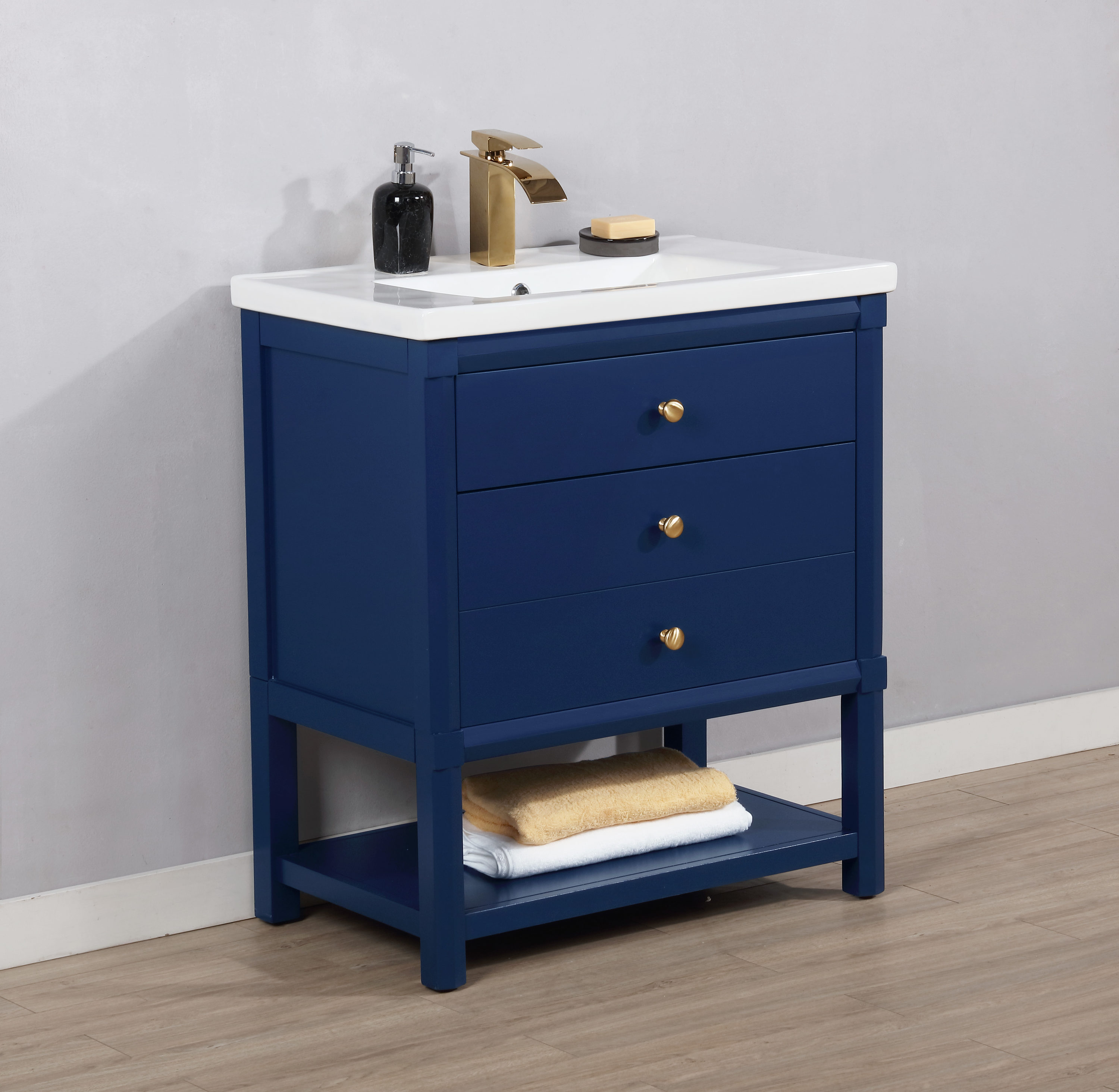 Design Element Logan 30-in Blue Single Sink Bathroom Vanity with White ...