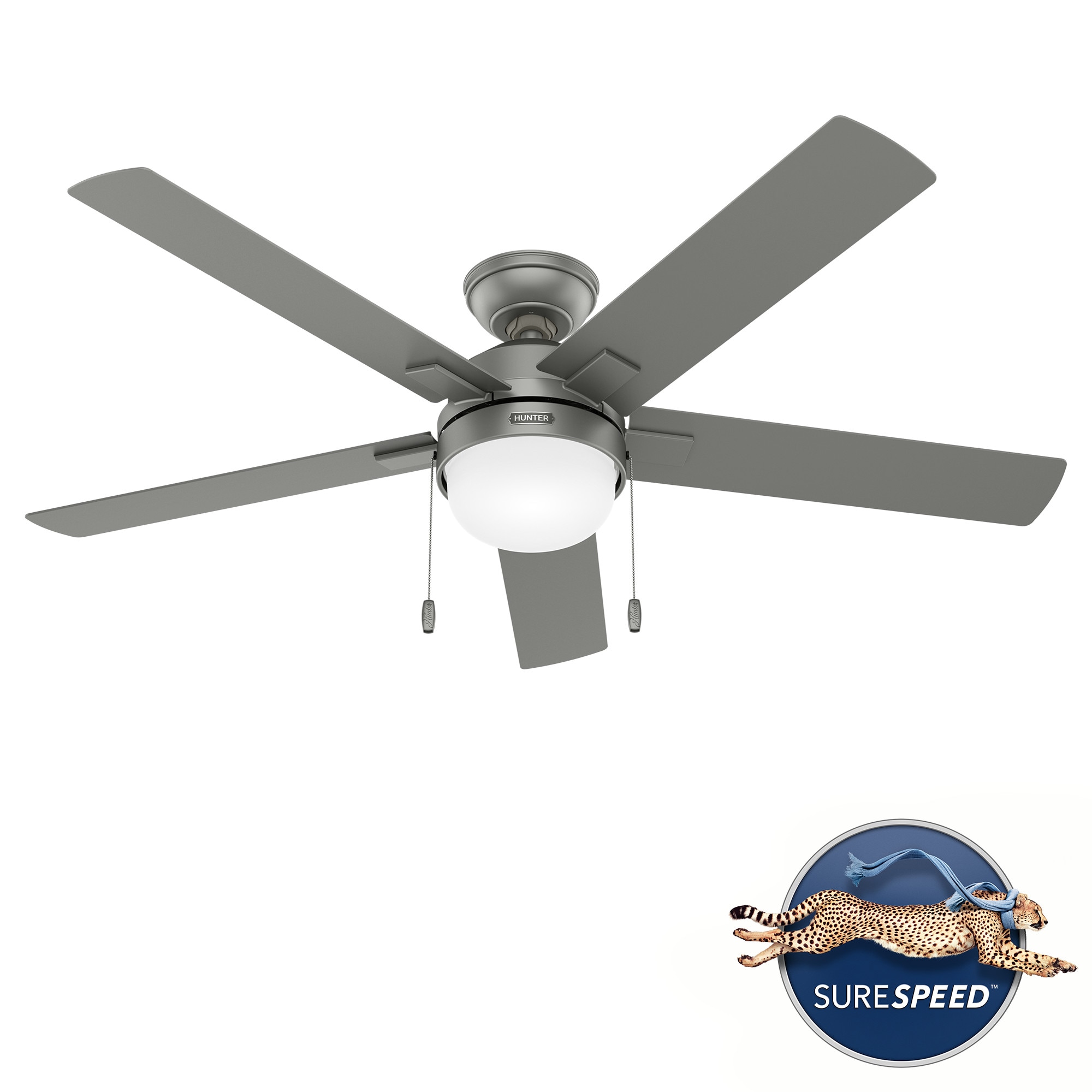Hunter 51467 Zeal 52-in Matte Silver LED Indoor Ceiling Fan with Light (5-Blade)