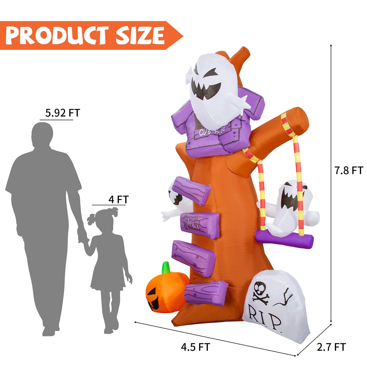 GOOSH 7.8-ft Lighted Ghost Inflatable In The Outdoor Halloween ...