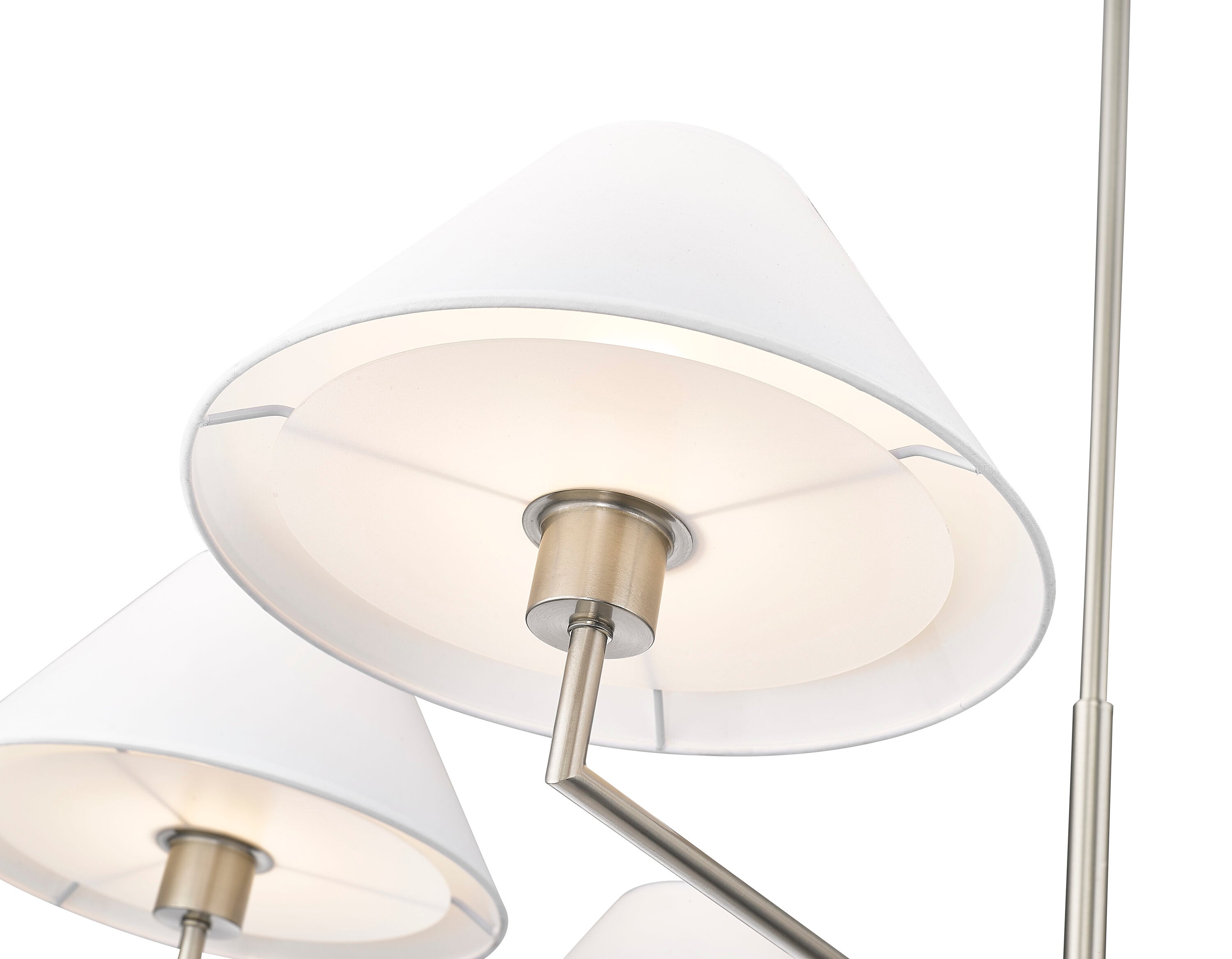 Leila 44" Brushed Nickel Chandelier with White Linen Shades