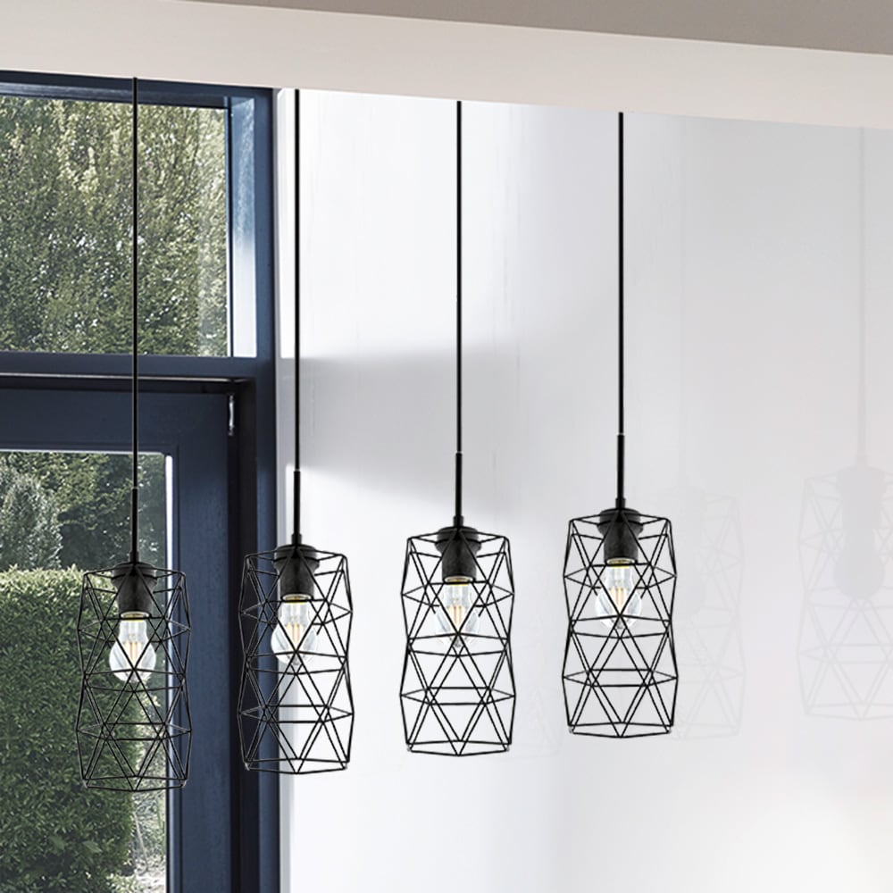 EGLO 202359A Estevau 2 4 -Light Matte Black Modern/contemporary Cylinder Large Hanging Kitchen island light