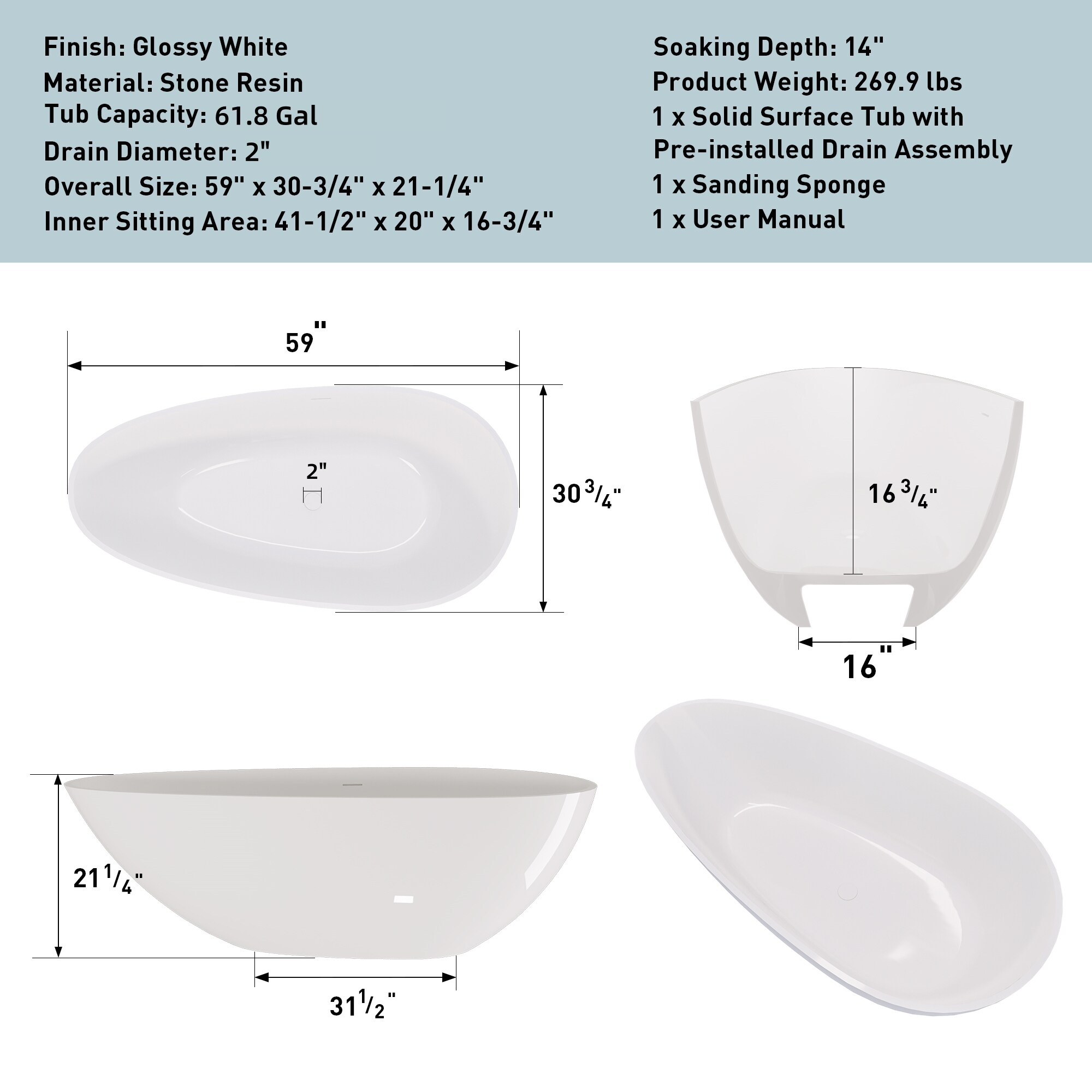 LIVIZA GIJ-BT18-59MW bathtubs - View #3