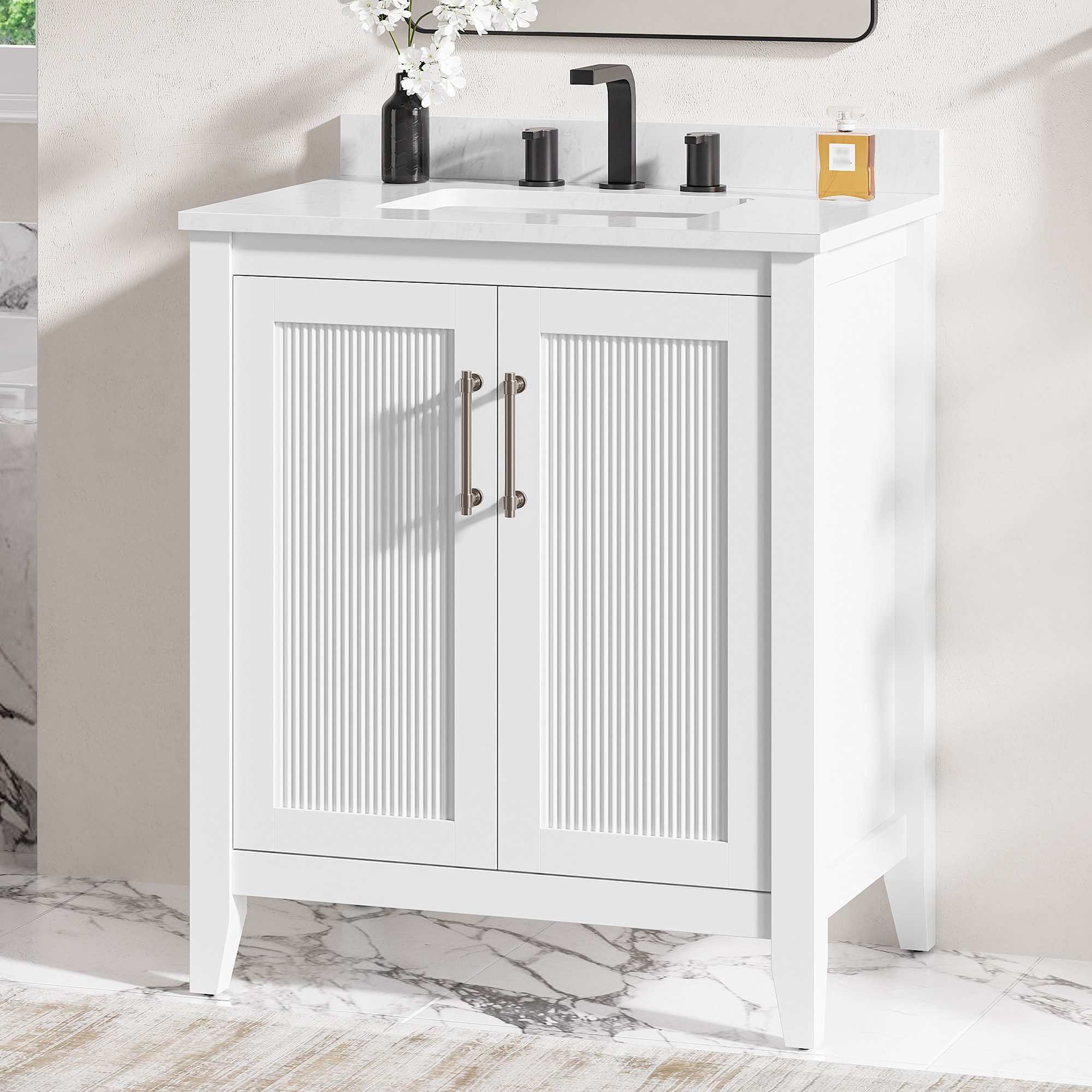 Likimio 30-in W White Undermount Single Sink Bathroom Vanity with