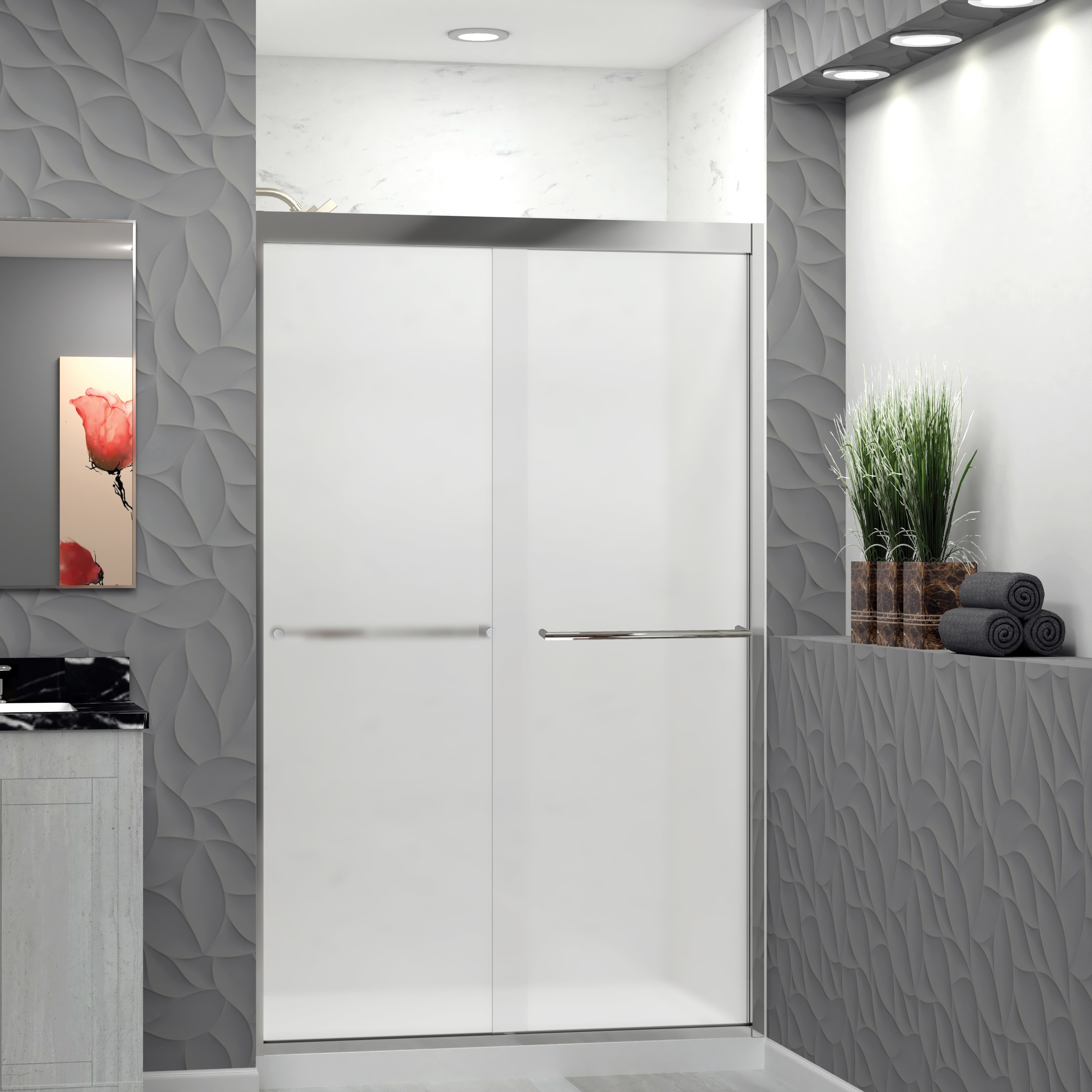 Transolid FBPT487608F-T-PC Frederick Polished Chrome 45-3/4-in to 47-in x 76-in Semi-frameless Sliding Soft Close Shower Door