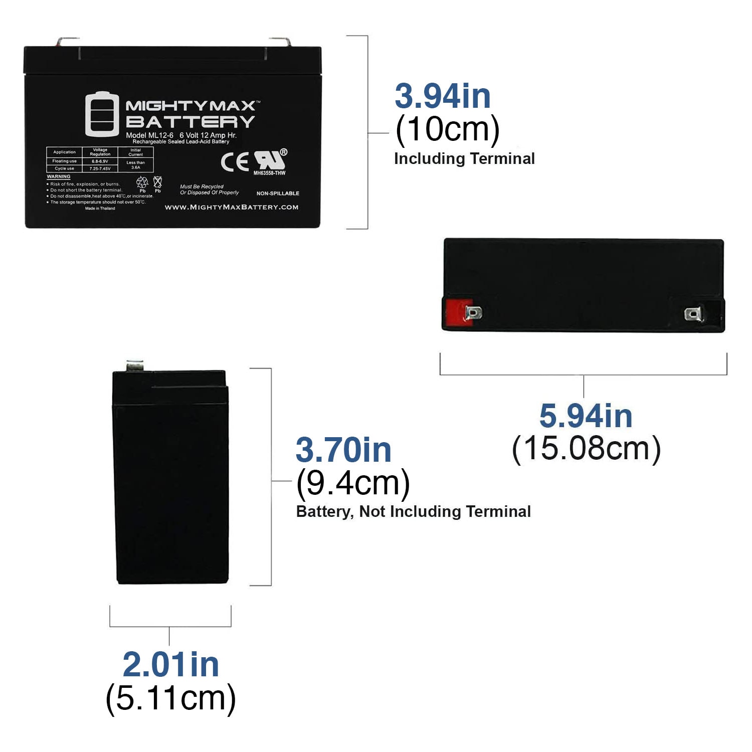 Mighty Max Battery 6v 12ah F2 For Emergency Exit Lighting Rechargeable Sealed Lead Acid 6120 1411