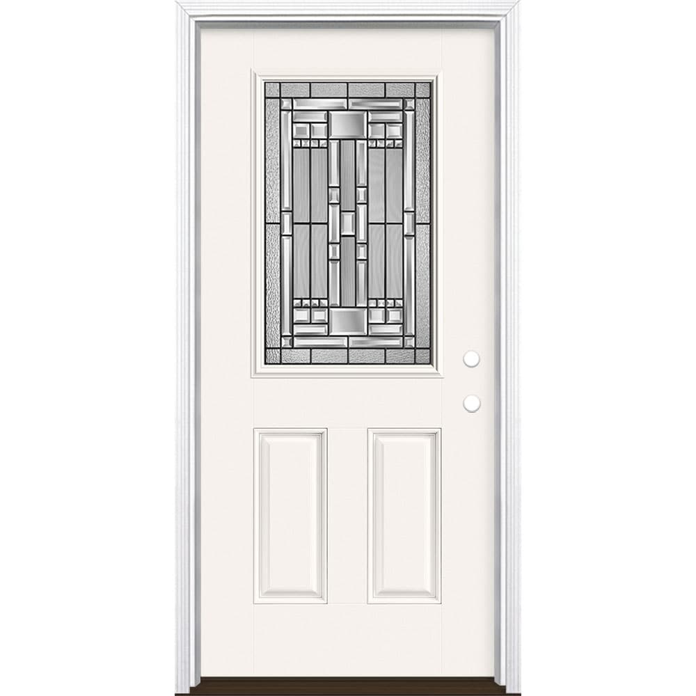 Masonite 3421273 Naples 36-in x 80-in x 4-9/16-in Fiberglass Half lite Left-hand inswing Arctic White Painted Prehung Front Door with Brickmould Insulating core