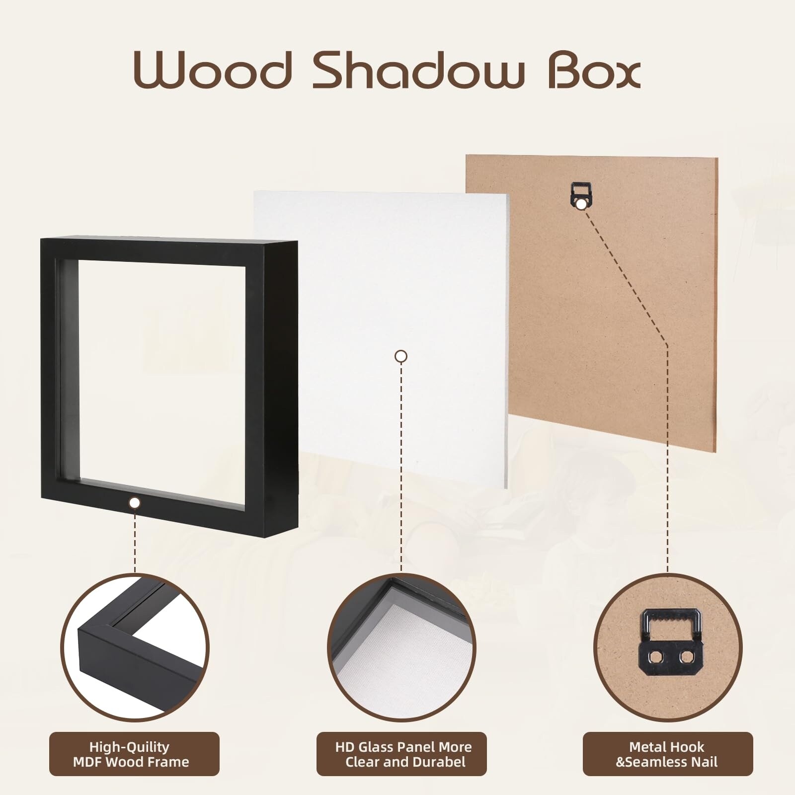 Etokfoks 2 Pack 12x12 in Black Wood Shadow Box Display Case with ...