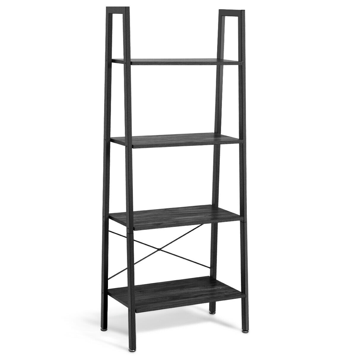 Slickblue - Dark Gray- Particle Board Metal 4-Shelf Bookcase with X-Type Frame (24 Inch W x 58 In...