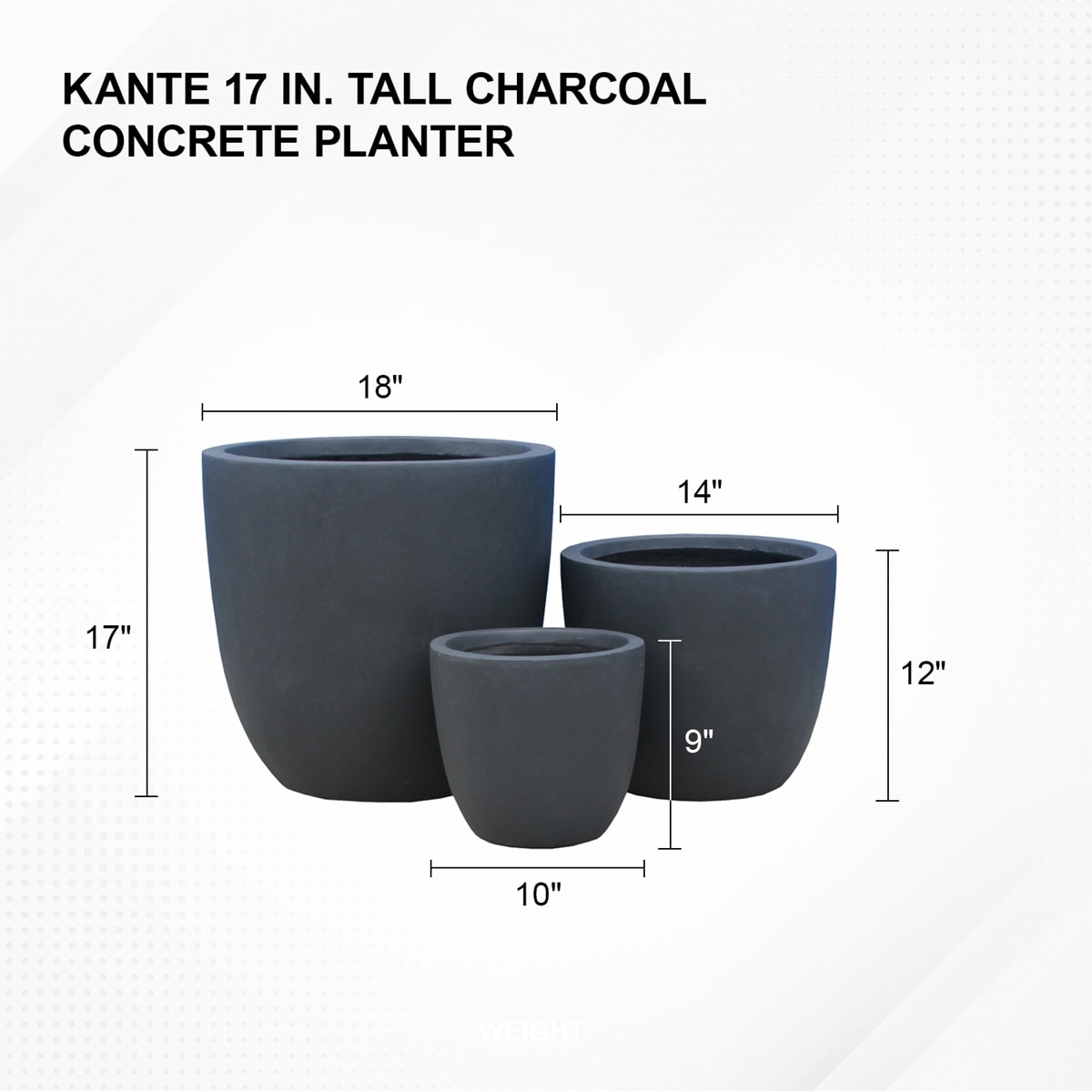 Modern Charcoal Concrete Round Planters, Set of 3