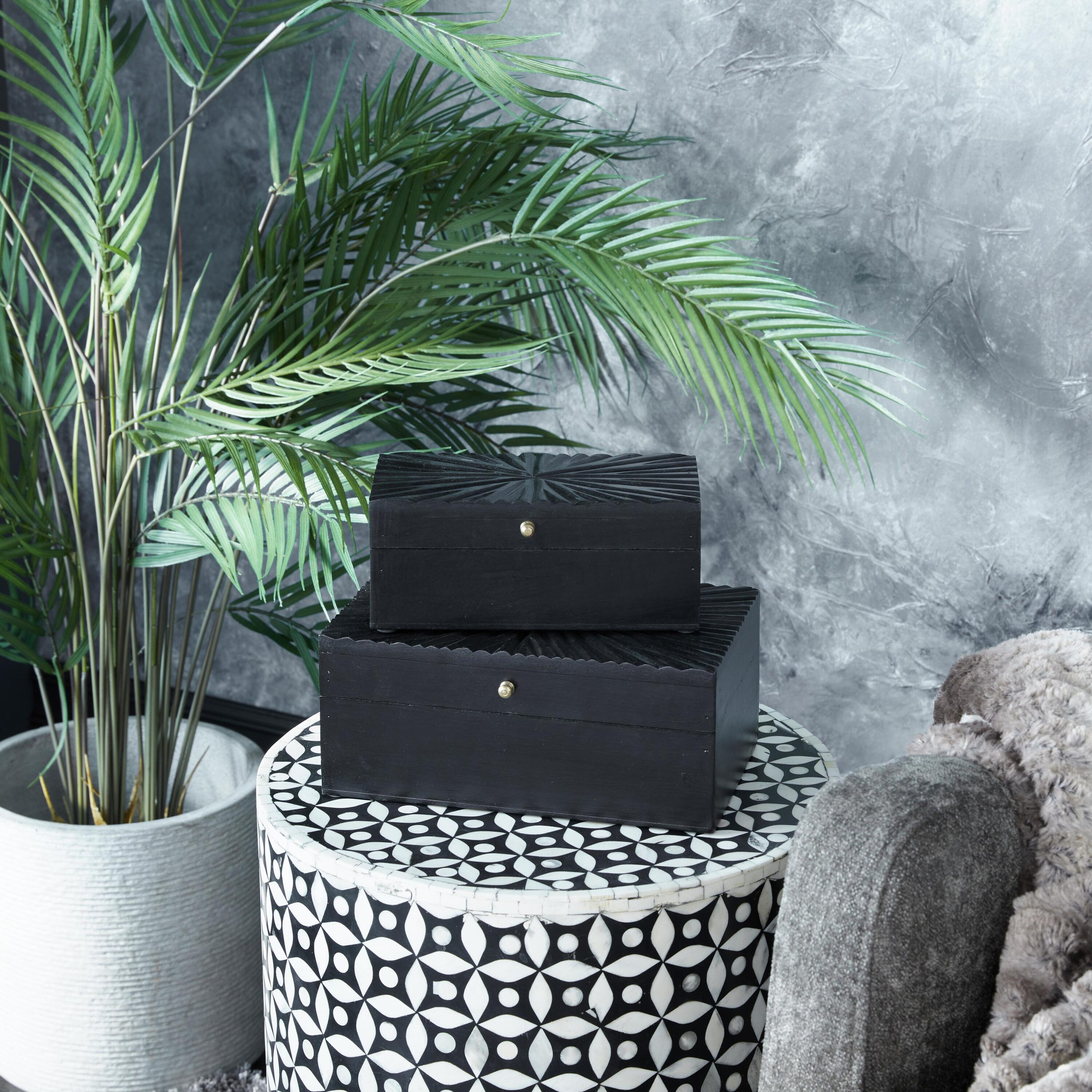 CosmoLiving by Cosmopolitan 53578 2 -Pack Black Wood Modern Decorative box