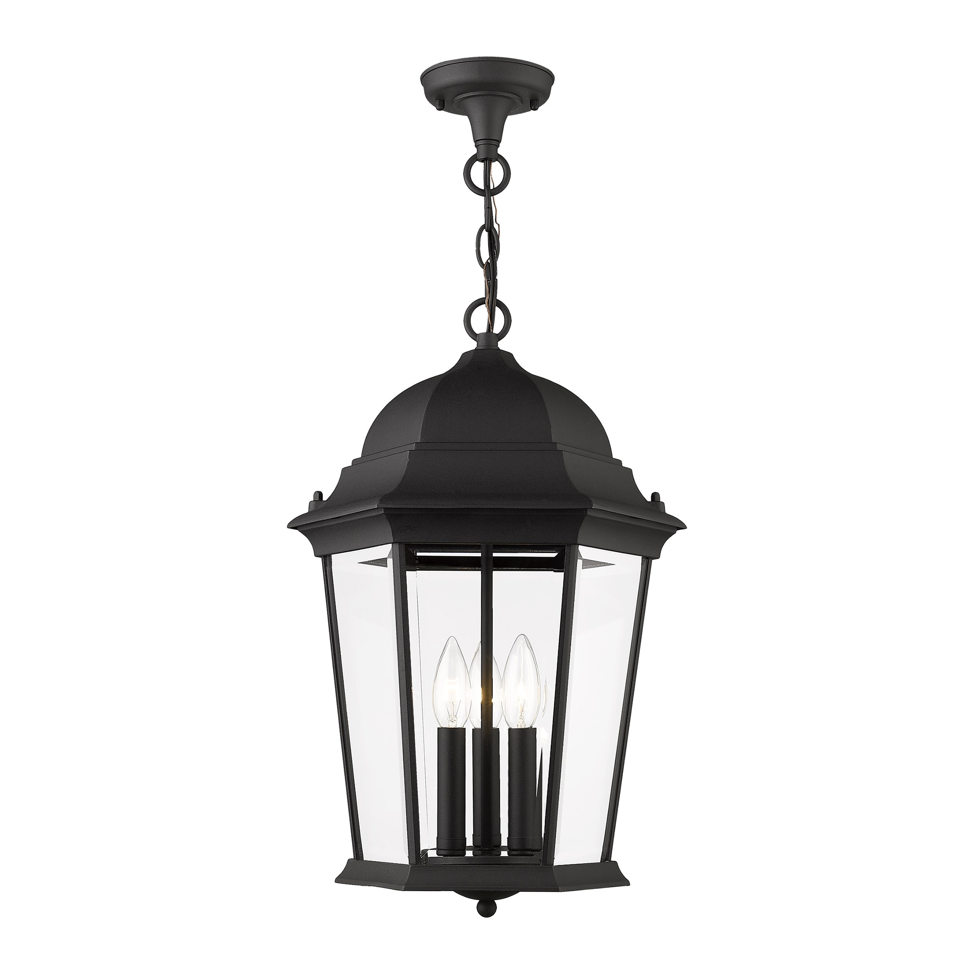 Livex Lighting 7569-14 Hamilton 3 -Light Textured Black Traditional Beveled glass Lantern Medium Outdoor Hanging Pendant light