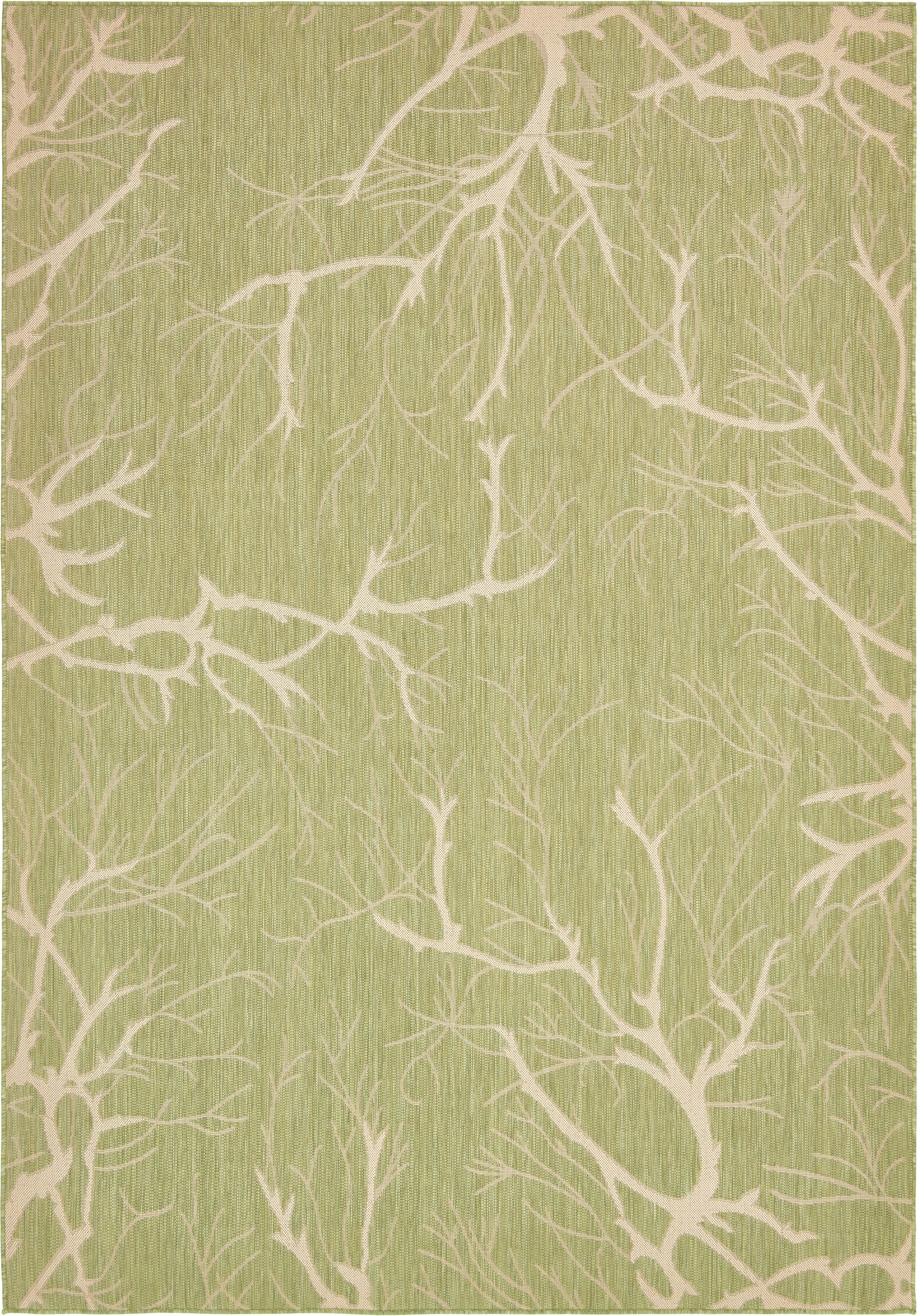 Unique Loom 3135541 Branch Outdoor 8 x 11 (ft) Loomed Polypropylene Light Green/Beige Rectangular Indoor/Outdoor Floral/Botanical Area rug