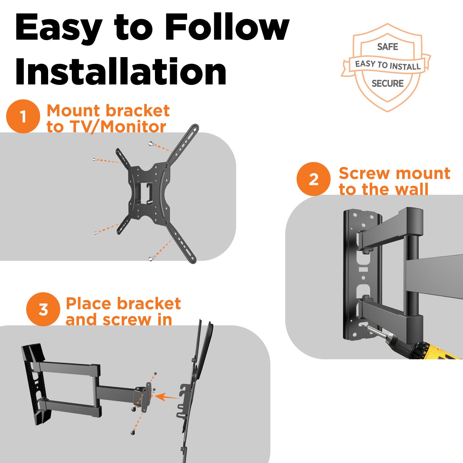 ProMounts Full Motion Black Steel TV Wall Mount for 23"-60" TVs