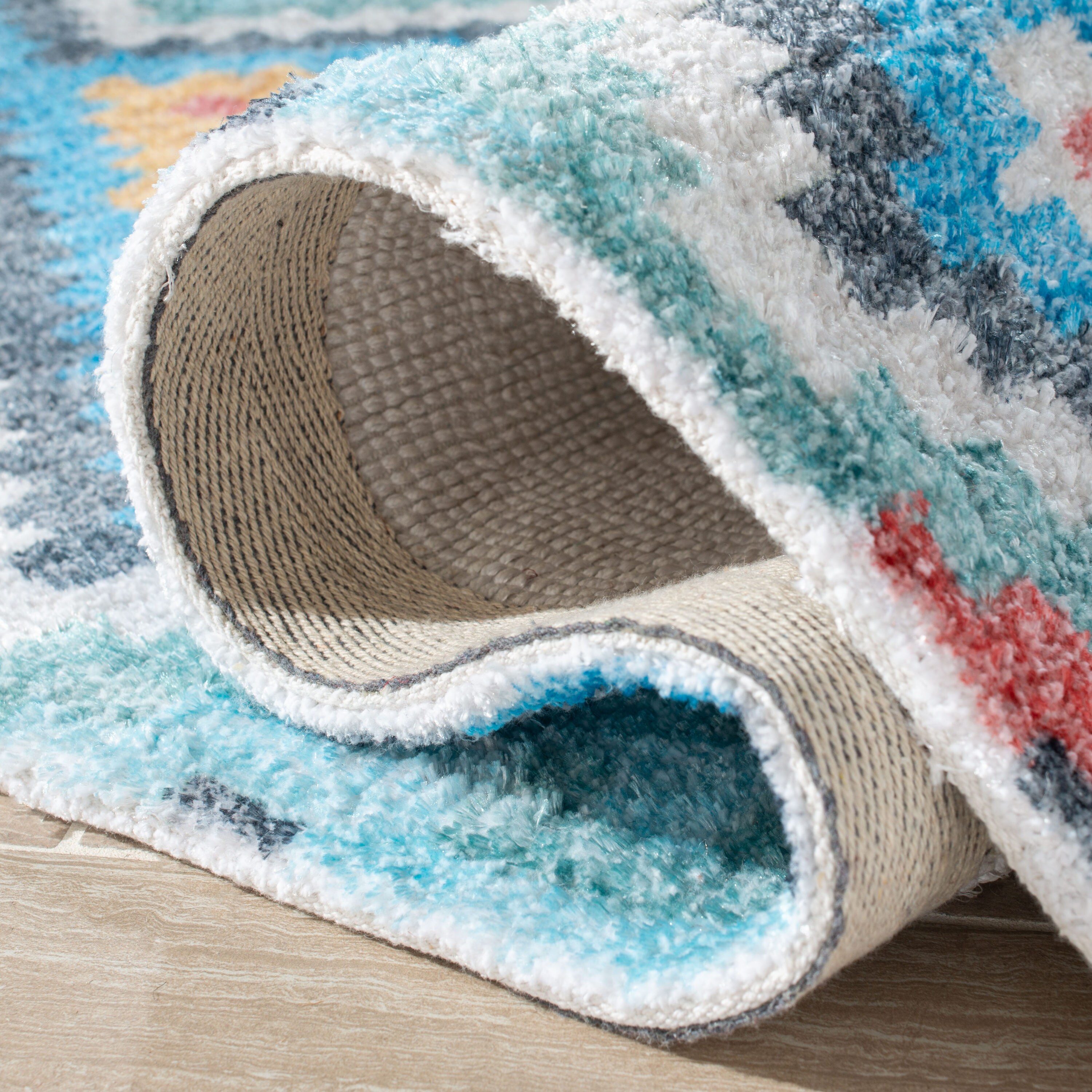 Blue and Aqua Geometric Cotton 8' x 10' Area Rug