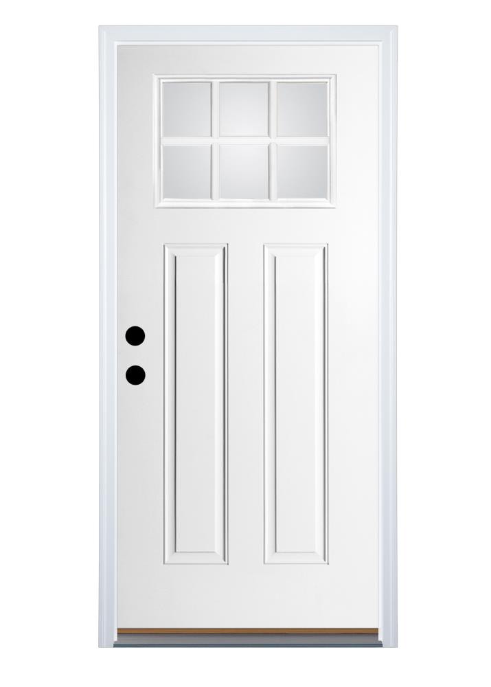 Therma-Tru Benchmark Doors B28SD8UCR6LEKVLO 32-in x 80-in Fiberglass Craftsman Left-Hand Outswing Ready To Paint Front Door with Brickmould Insulating Core