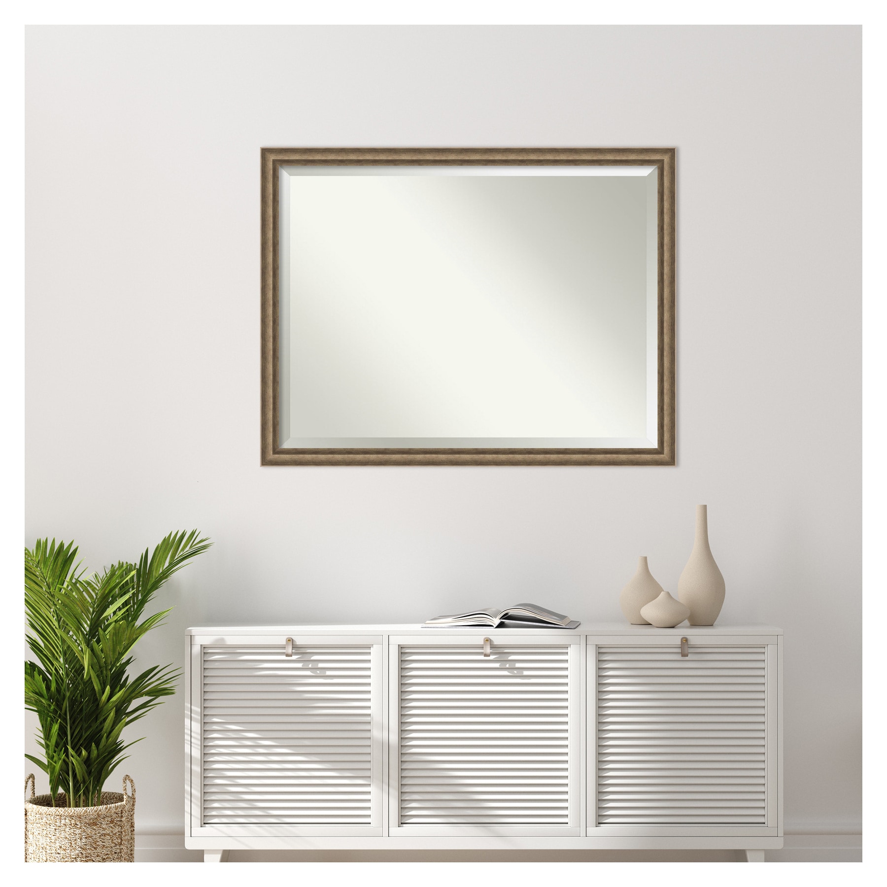 Angled Bronze Wood Frame Rectangular Wall Mirror, 43.25 x 33.25 Inches