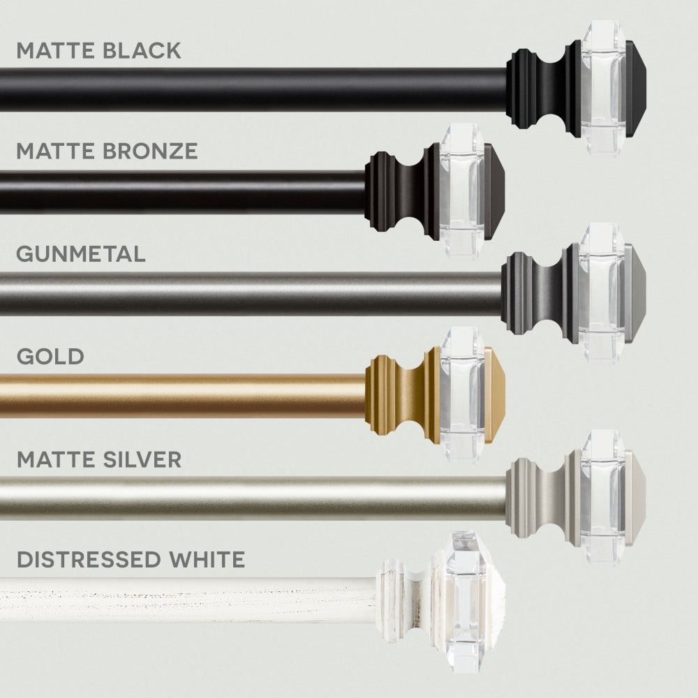 Gunmetal Adjustable Curtain Rod with Acrylic Finials, 66"-120"