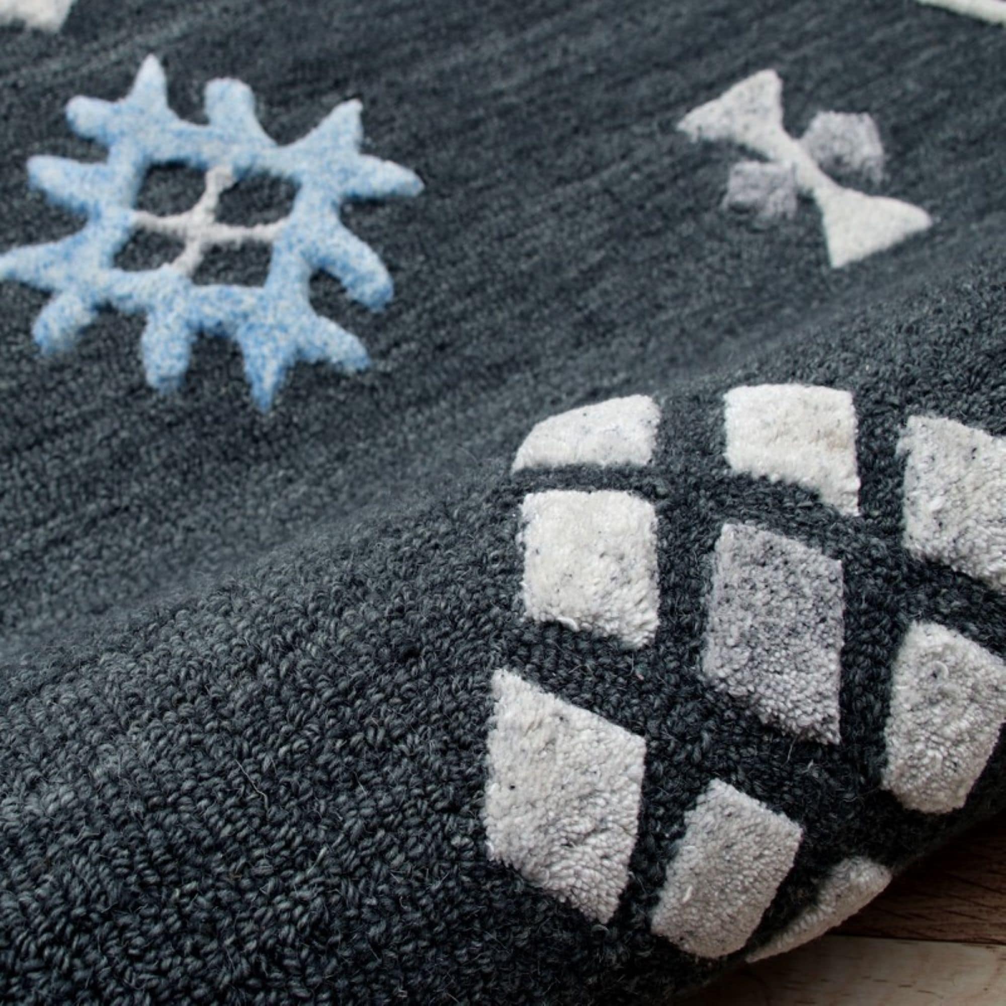Artisan Geometric Blue & Charcoal 5' Round Wool-Viscose Rug