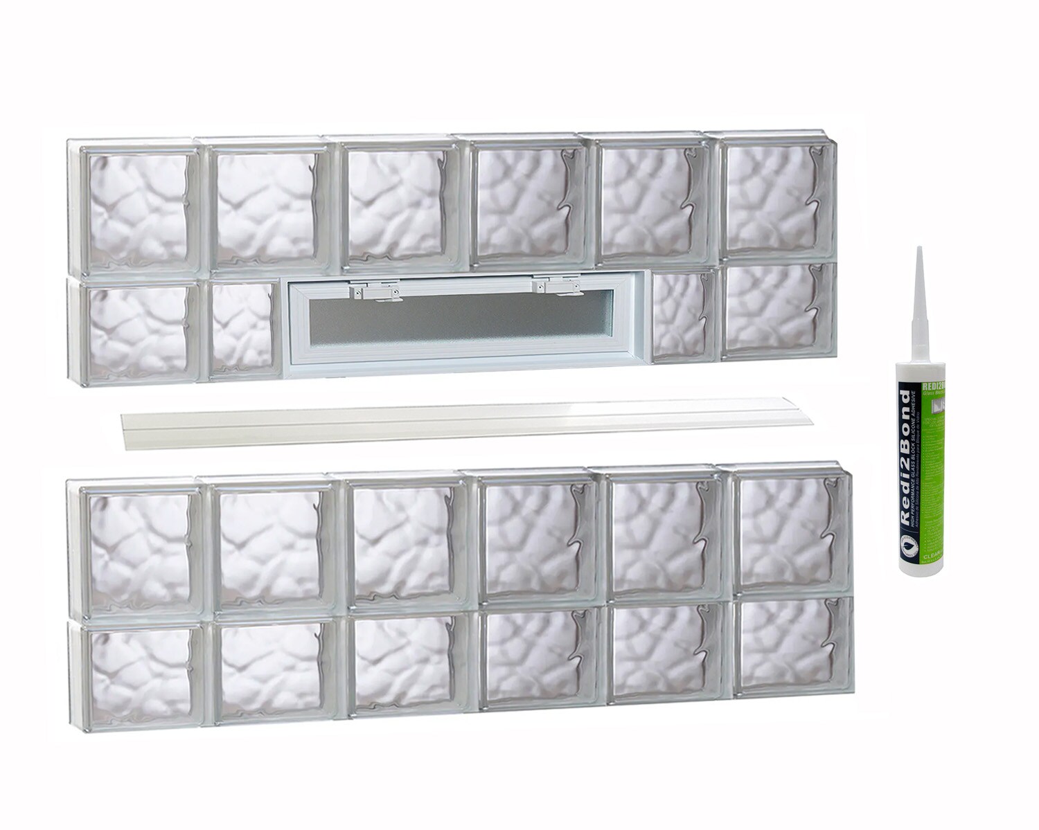 REDI2SET V4828DC Wavy Glass 46-1/2-in x 27-in Frameless Replacement Vented Glass Block Window