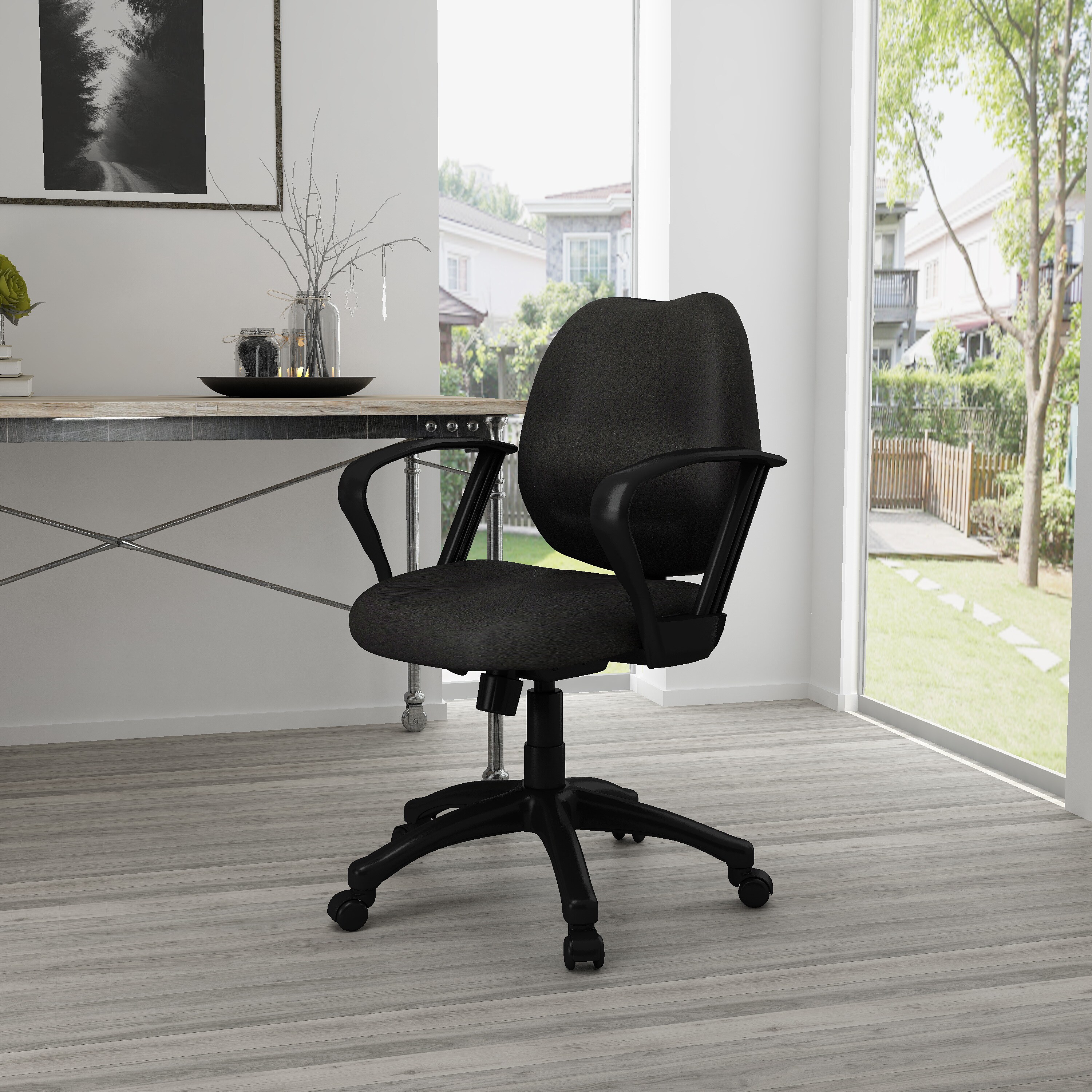 ErgoComfort Mid-Back Black Fabric Task Chair with Fixed Arms