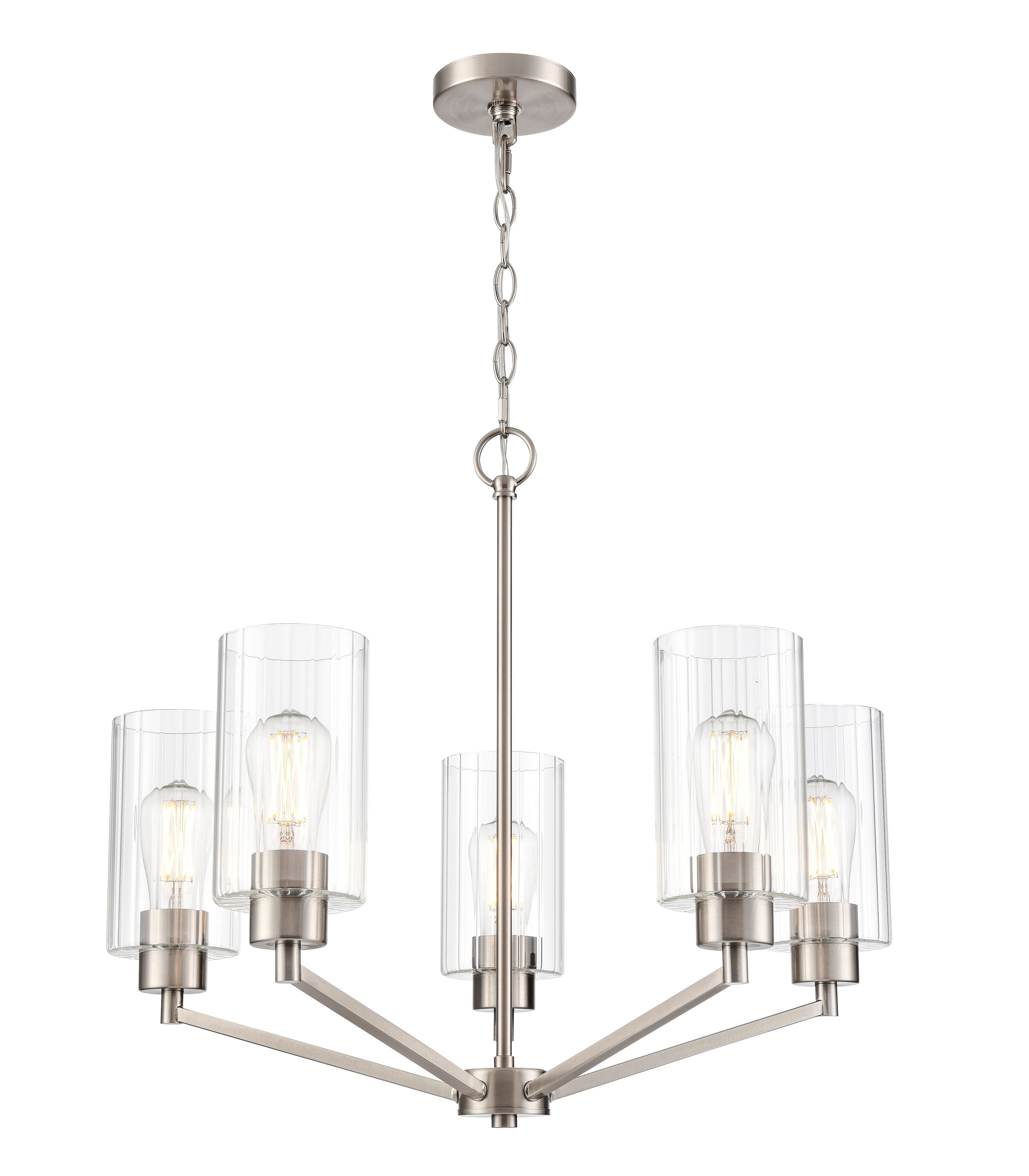 Millennium Lighting Beverlly 5 -Light Brushed Nickel Ribbed glass Metal Chandelier