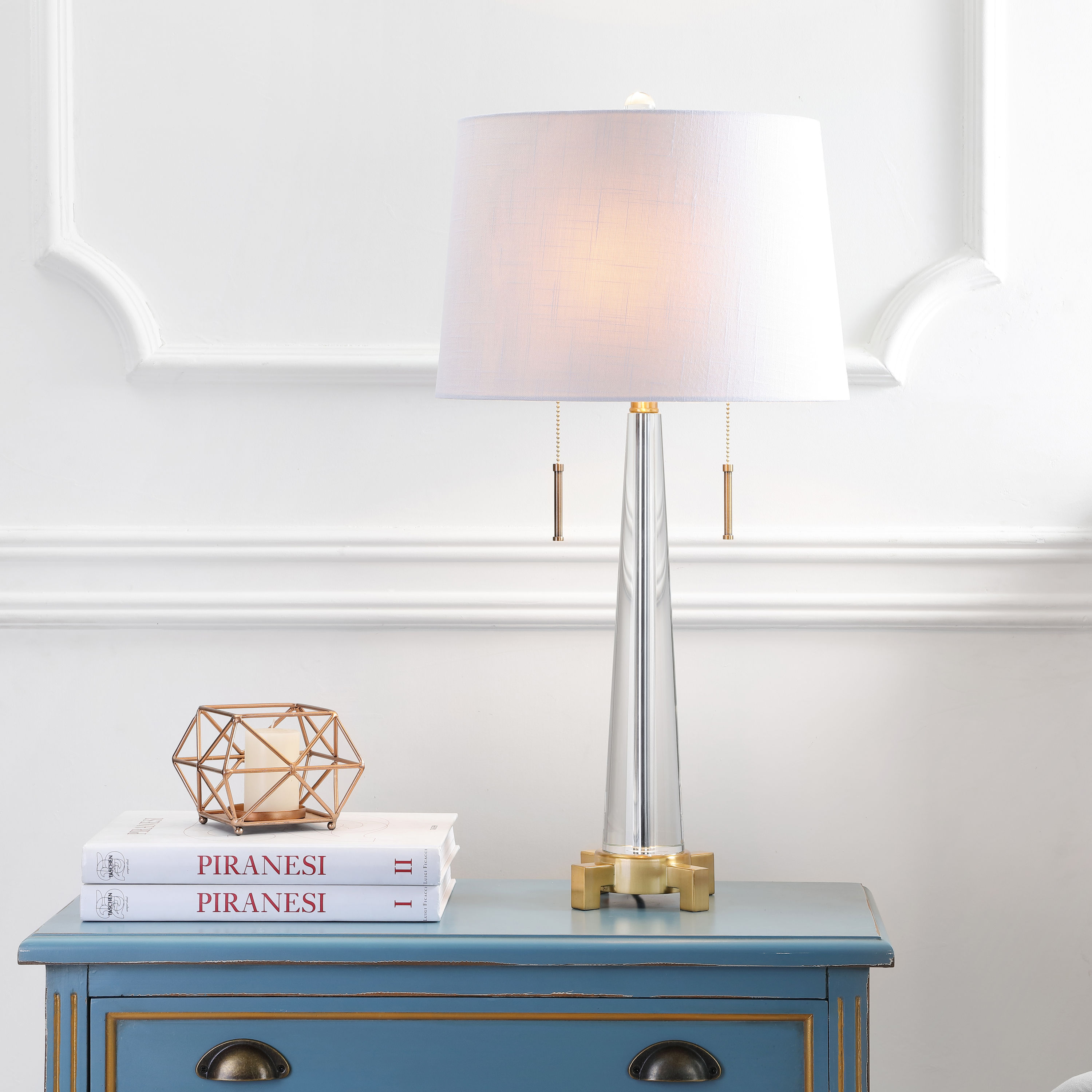 JONATHAN  Y JYL2018A Zoe Crystal Glam 29.5-in Brass Gold LED Incandescent Pull-chain Table Lamp with Linen Shade