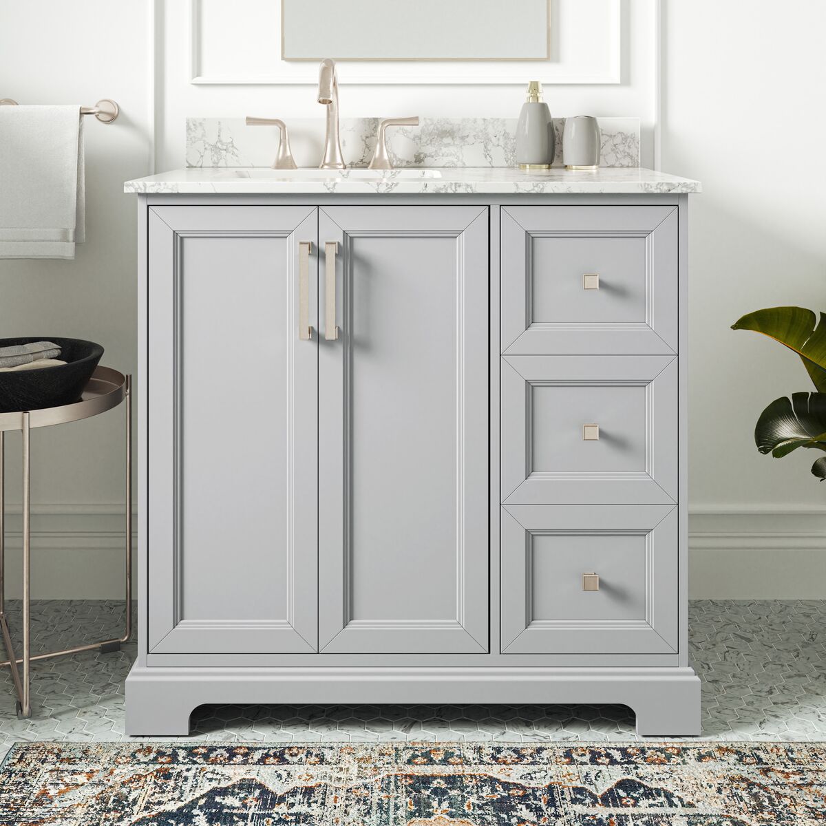 Pittman 36-in Muse Gray Undermount Single Sink Bathroom Vanity with White Engineered Calacatta Veined Engineered Stone Top | - allen + roth LWS36TSVG