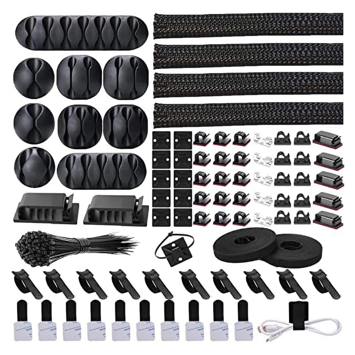 Etokfoks Cord Management Organizer Kit with 4 Cable Sleeves 41 Adhesive Clips 10 Reusable Ties 2 Rolls Adhesive Ties 100 Fastening Ties for TV Office Car Desk Home #EFT1020Z13