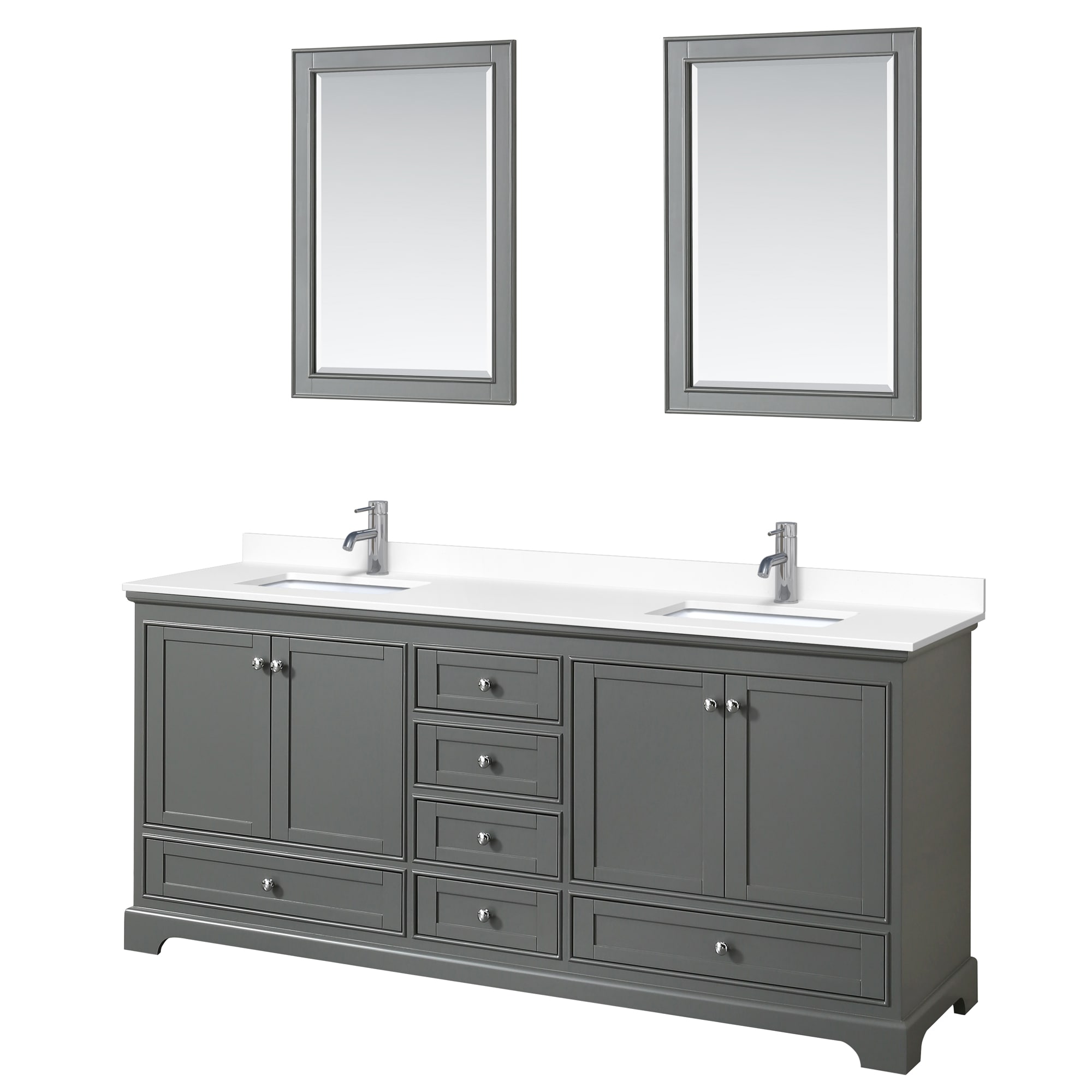 Wyndham Collection WCS202080DKGWCUNSM24 Deborah 80-in Dark Gray with Polished Chrome Trim Undermount Double Sink Bathroom Vanity with White Cultured Marble Cultured Marble Top (Mirror Included)