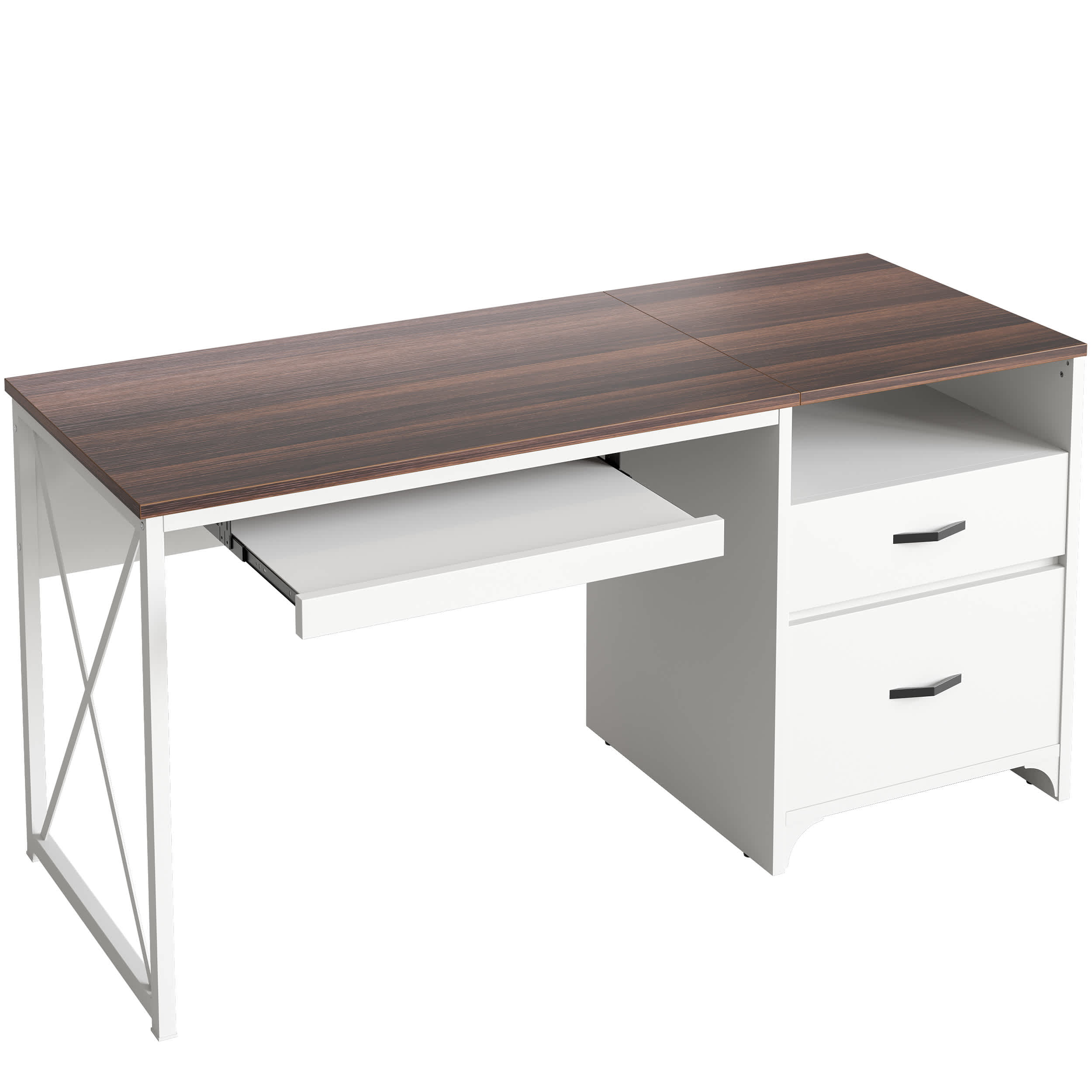 Bestier LOW-H105614C-WALD 55.12-in W 2-Drawer Walnut Computer Desk with Keyboard Tray