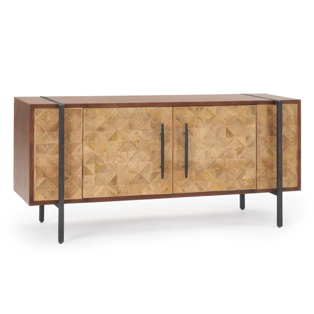 RST Brands IP-DMNDPTRN-CON Floyd Prism Patterned Console - Natural Rustic Solid mango wood Console table