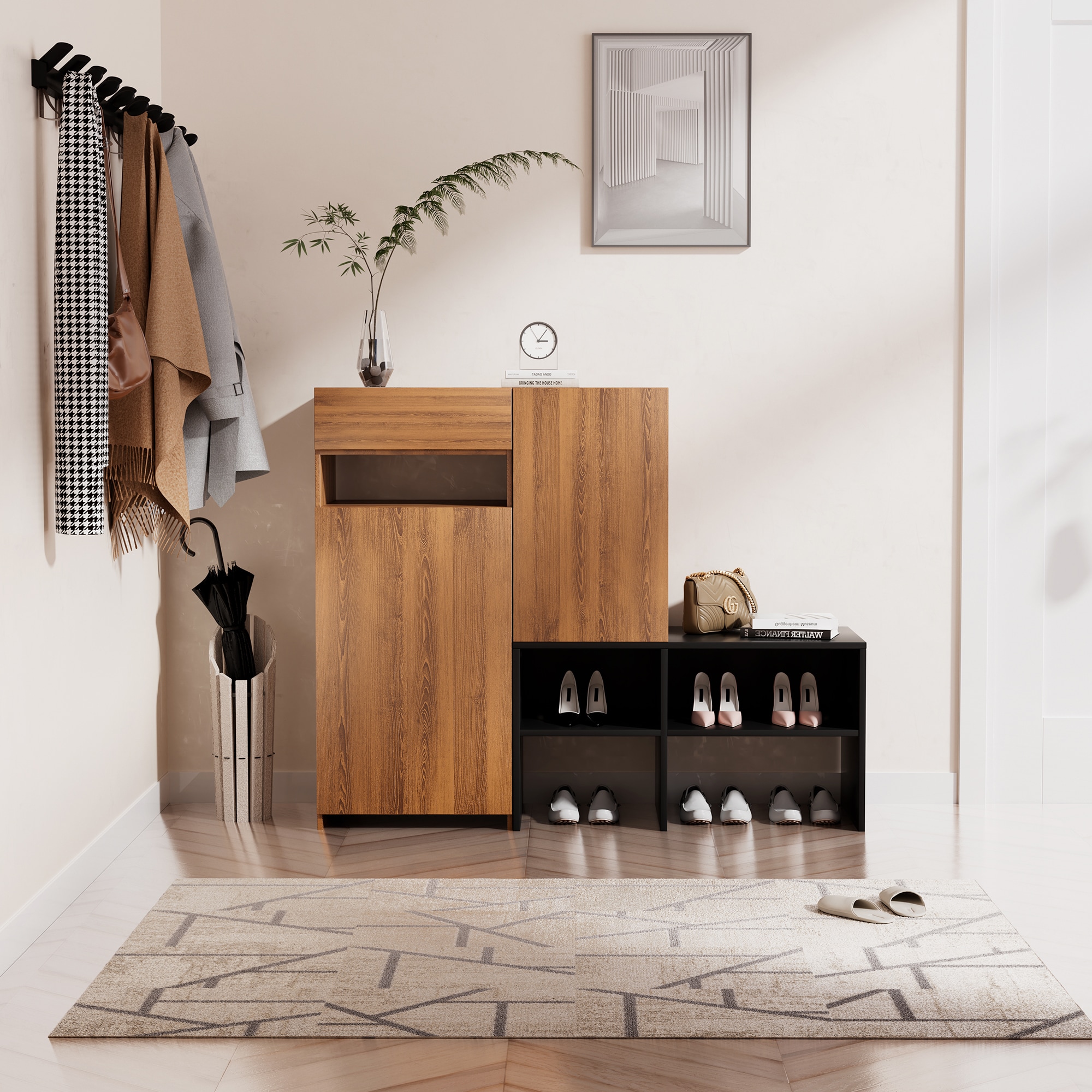 VOUA SAF-ZDYX-BL 39.37-in H 8 Tier 18 pair Black Wood Shoe cabinet