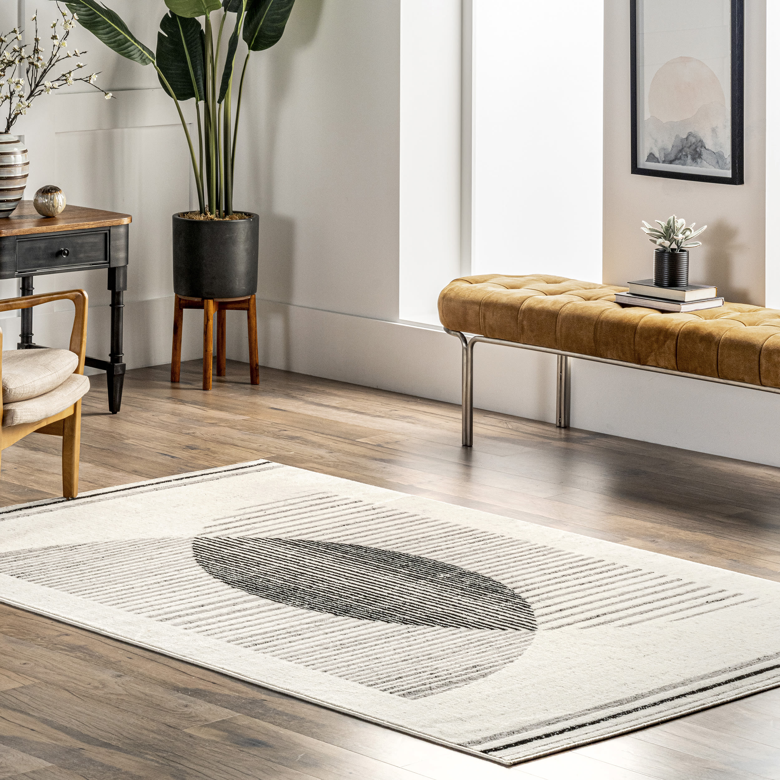 Gray Geometric Synthetic Easy Care Area Rug