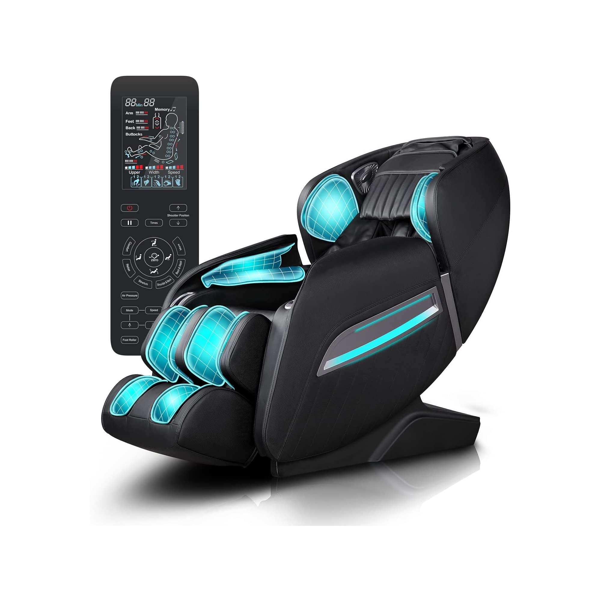 Medfinity HHA305-BLK Black Faux leather Upholstered Powered Reclining Zero Gravity Massage chair