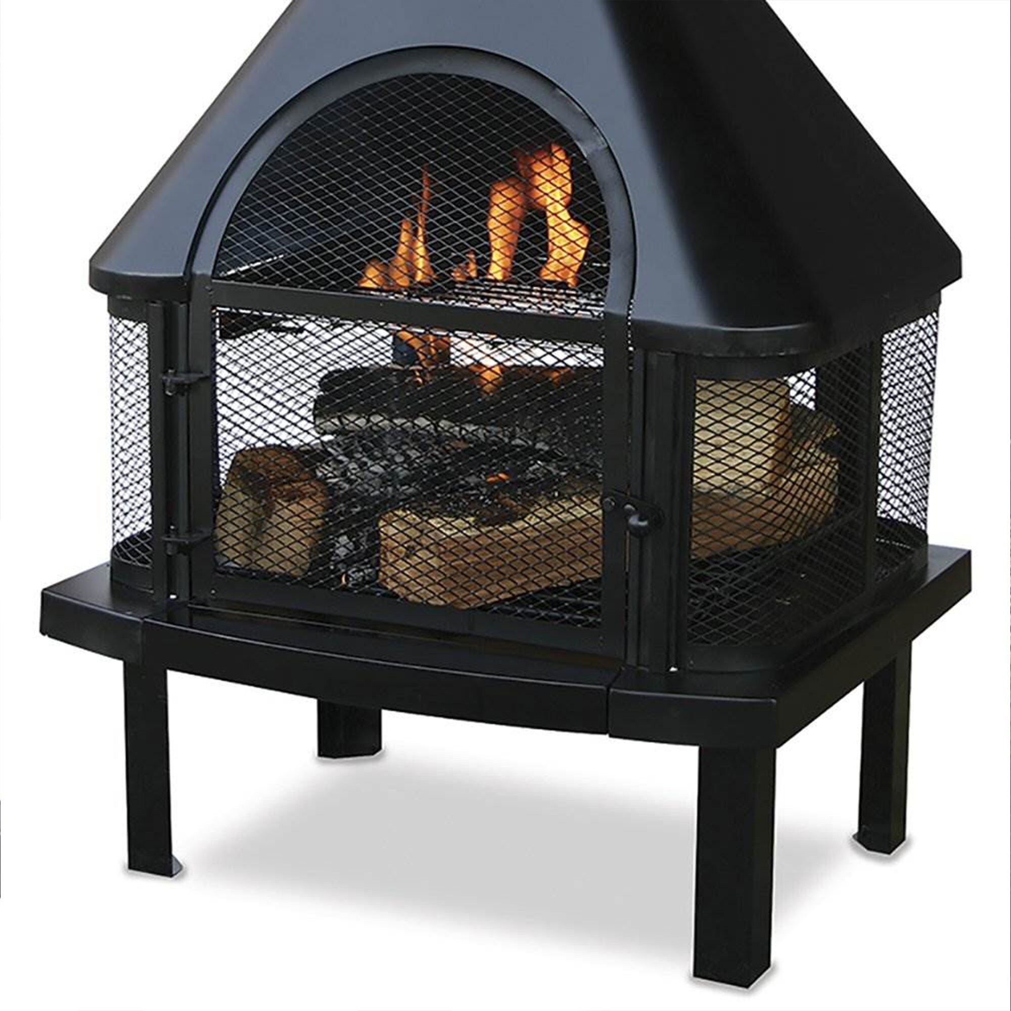 Black Steel Free-Standing Wood Burning Chimenea Fire Pit