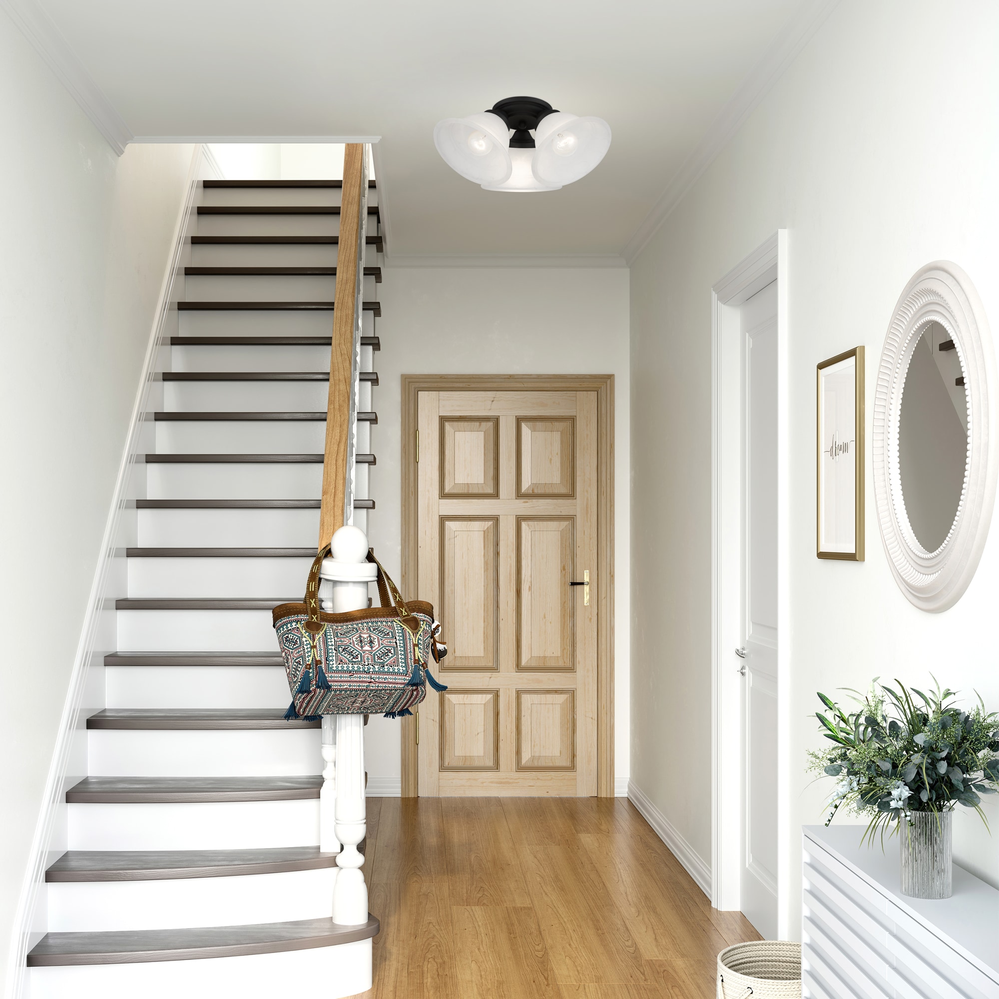 Wynnewood Black Glass 3-Light Flush Mount Ceiling Fixture