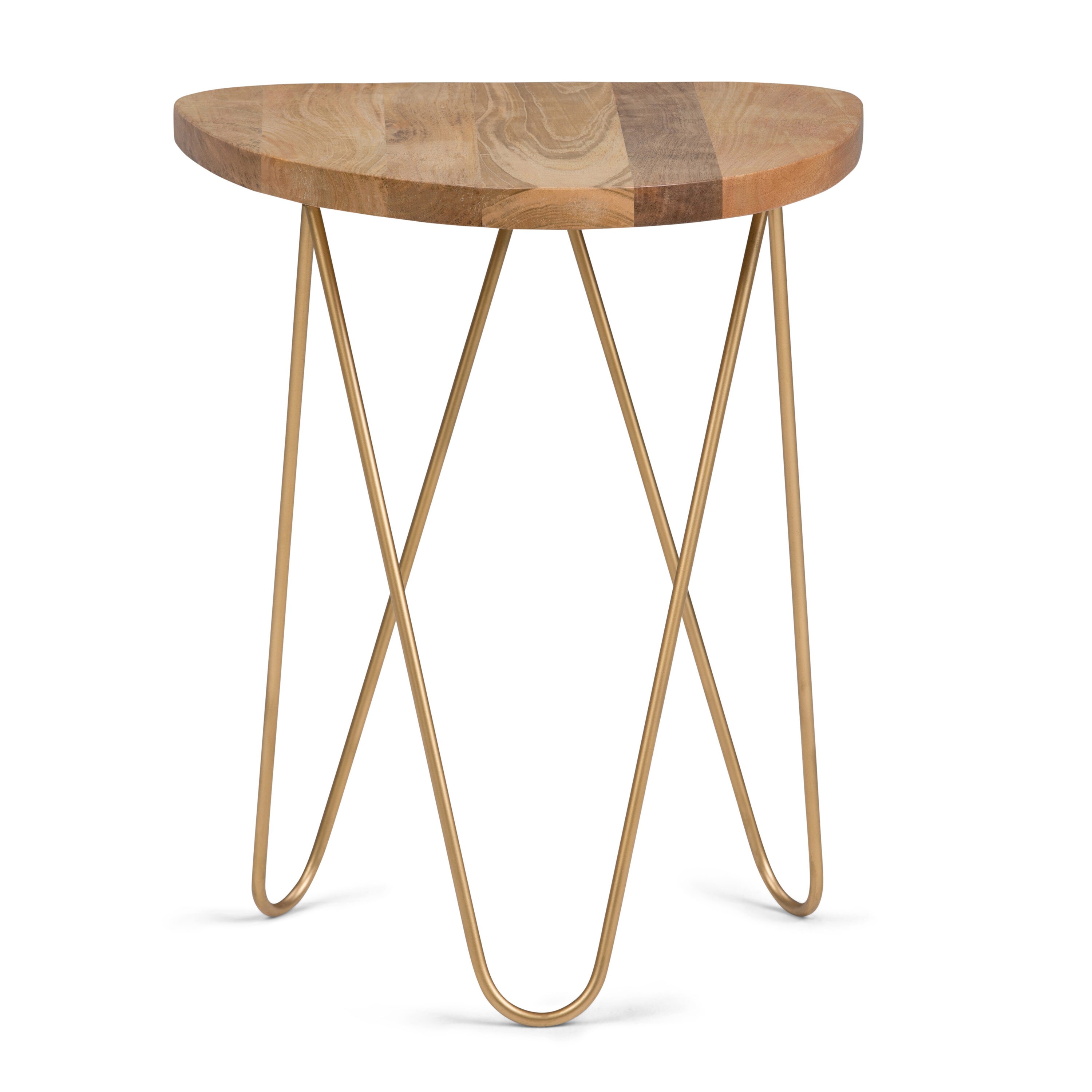 Simpli Home AXCMTBL-17 Patrice 18-in W x 21.3-in H Natural, Gold Wood Round Modern End Table Assembly Required