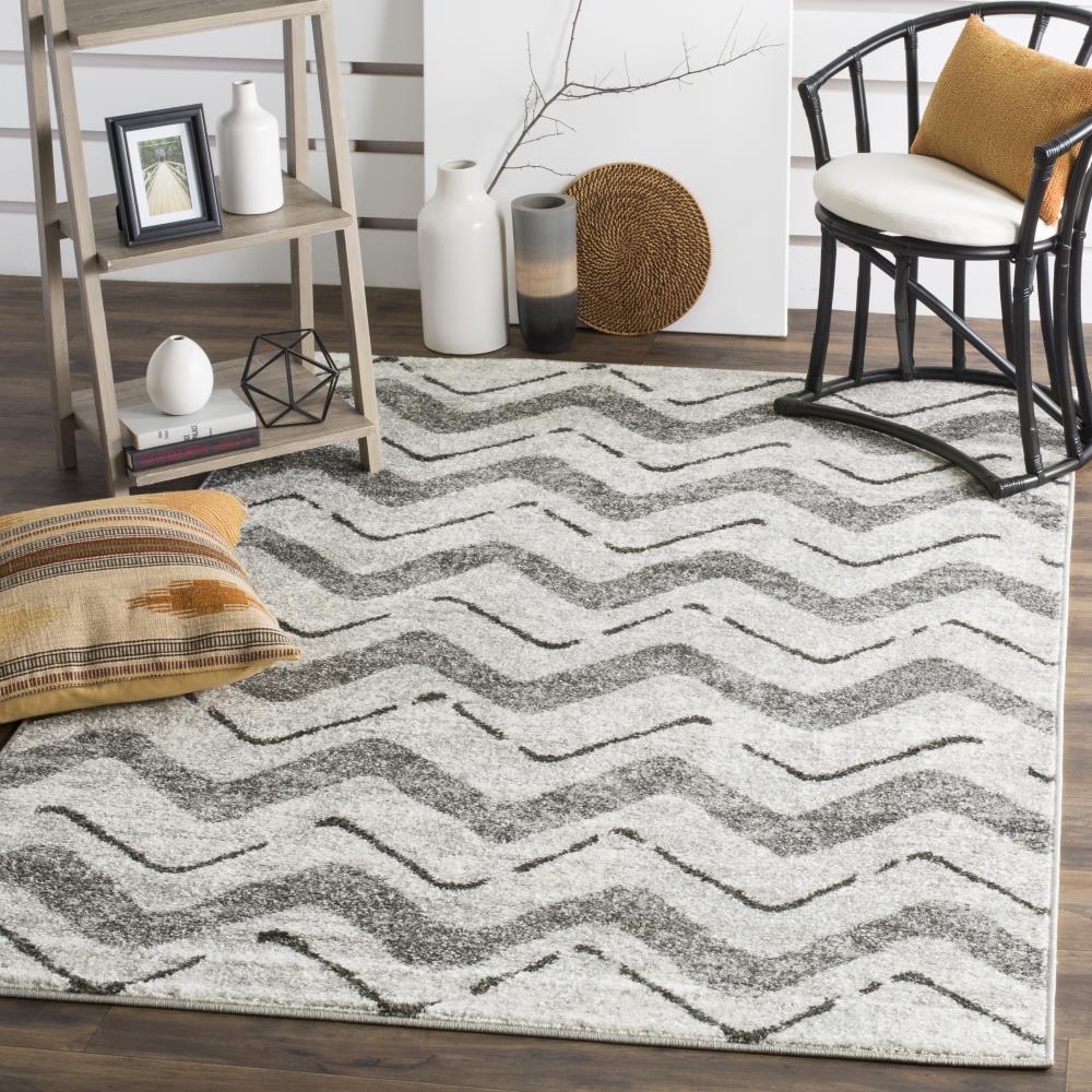 Silver Charcoal Zigzag Pattern 8' x 10' Synthetic Area Rug