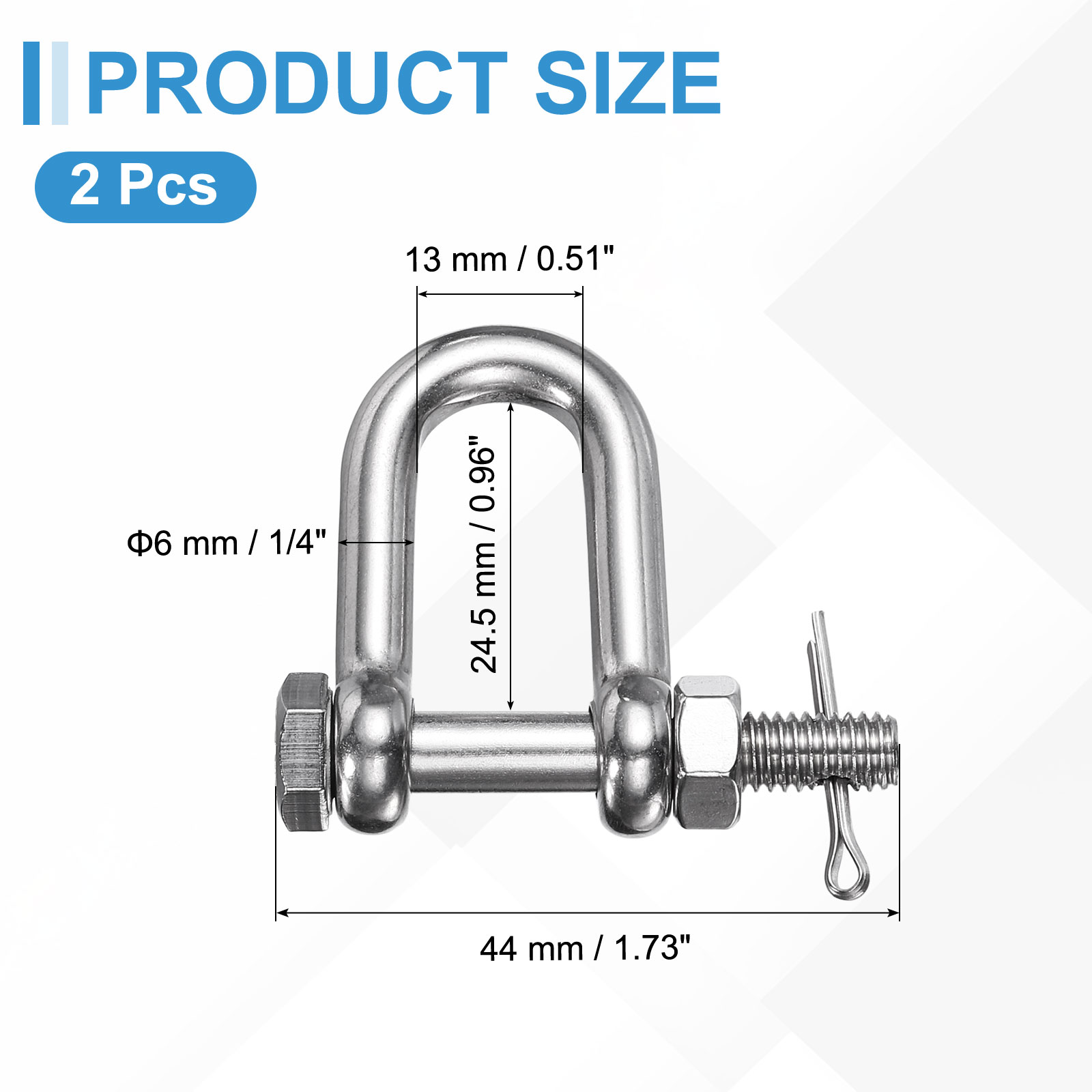 PATIKIL 2pcs 304 Stainless Steel D Ring Shackles 1/4 Inch (6mm) Marine ...