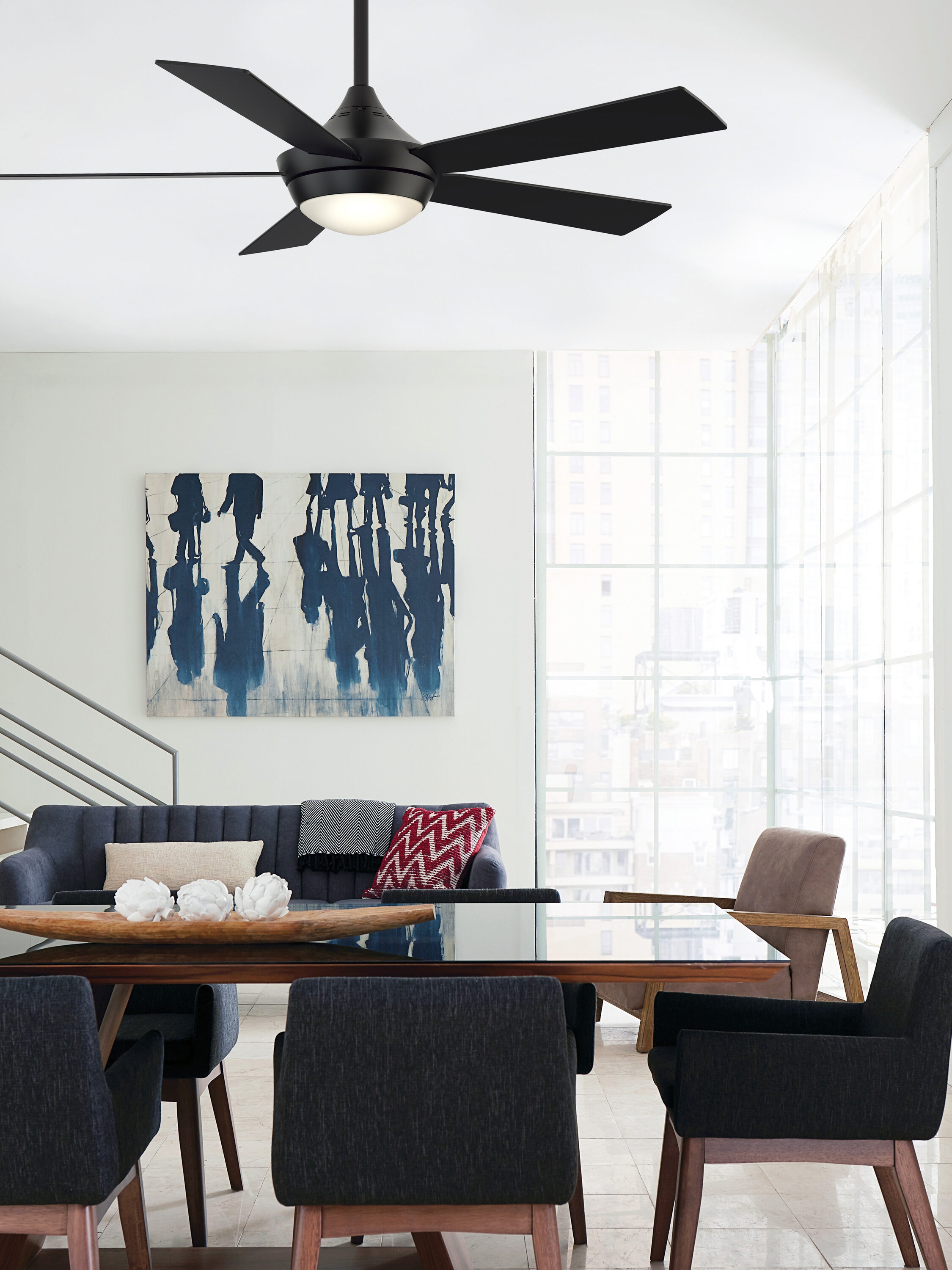 Fanimation Studio Collection LP8069LBL AireDrop WiFi 52-in Black Blades Integrated LED Indoor Smart Ceiling Fan with Light and Remote (5-Blade)