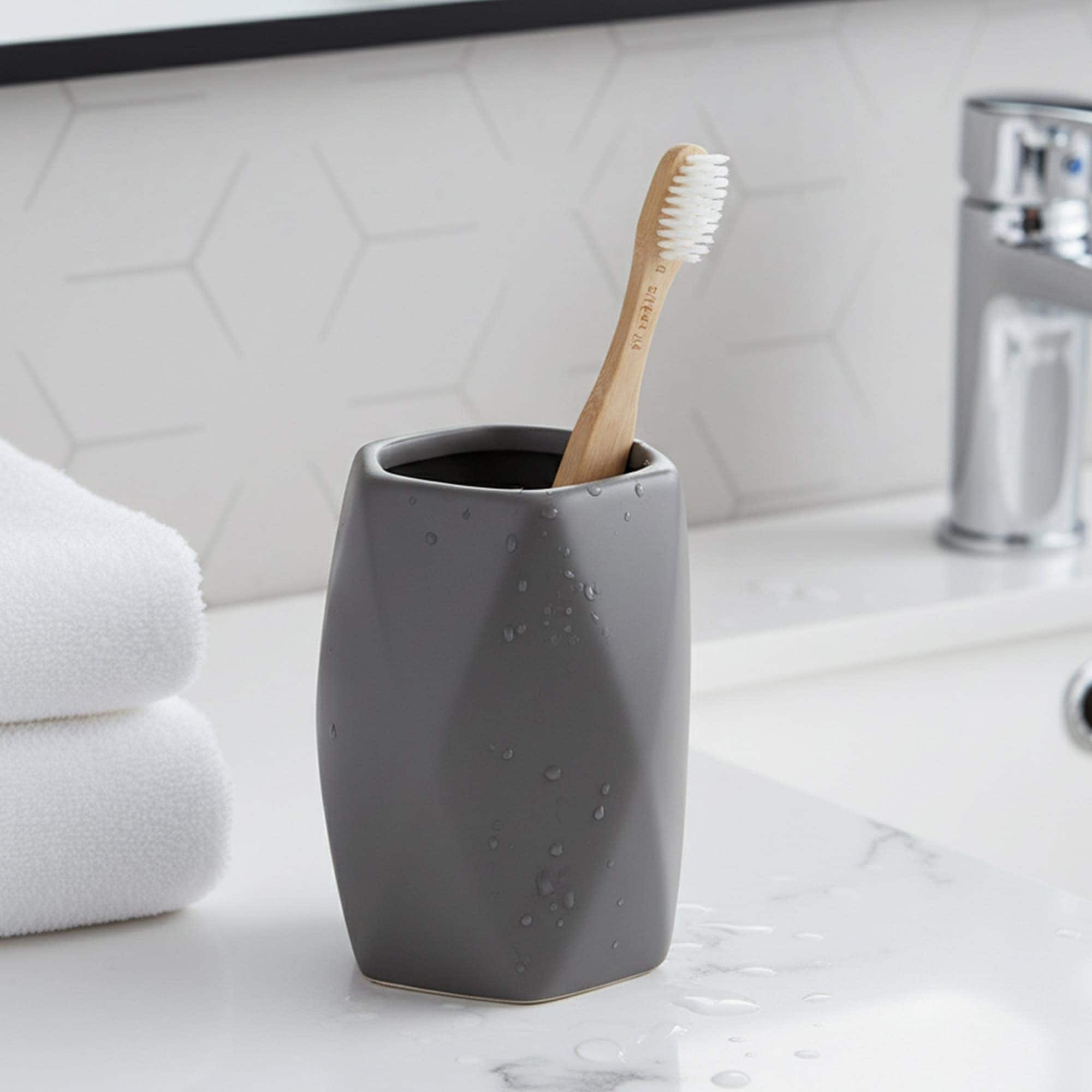 EVIDECO FRENCH HOME GOODS Diamond Bath Tumbler Cup Holder or Toothbrush Holder Grey